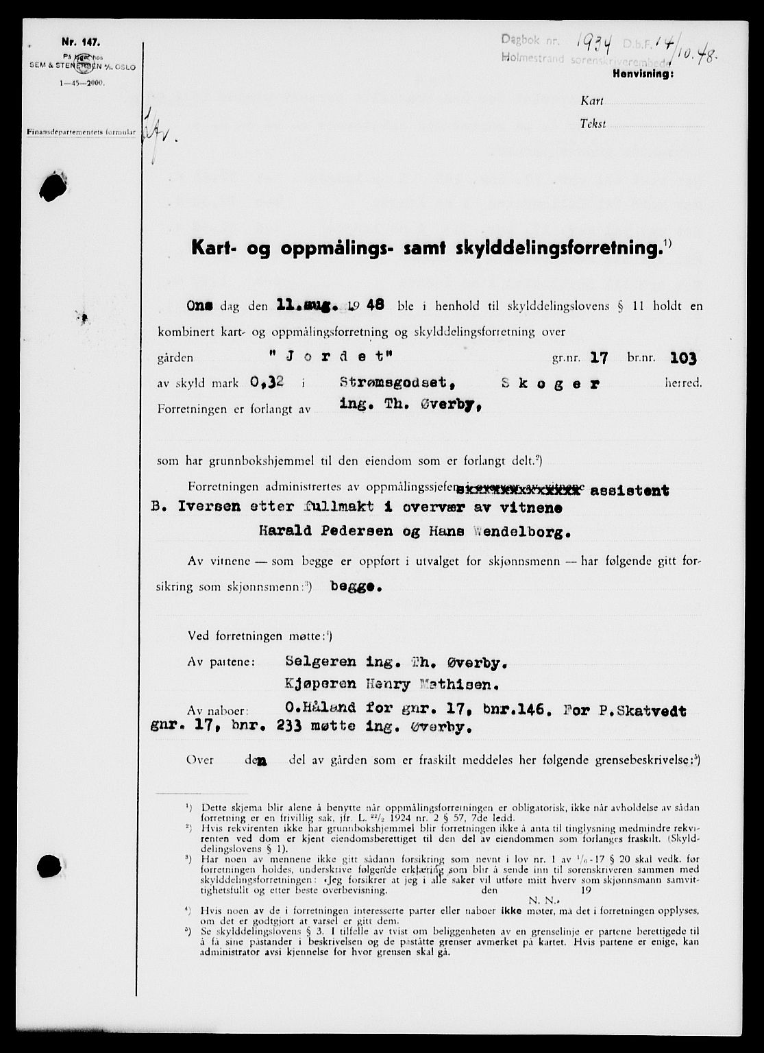 Holmestrand sorenskriveri, SAKO/A-67/G/Ga/Gaa/L0065: Pantebok nr. A-65, 1948-1949, Dagboknr: 1934/1948
