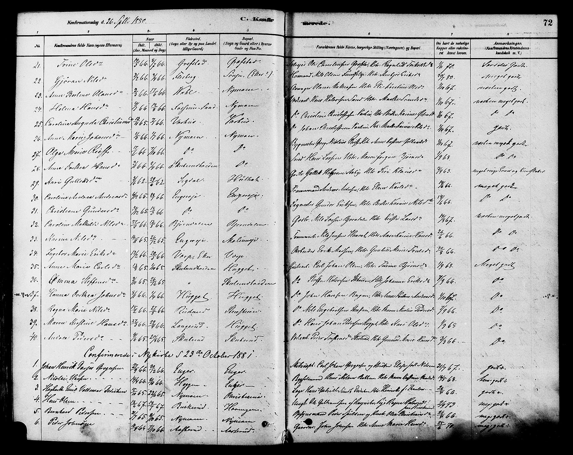 Modum kirkebøker, AV/SAKO-A-234/F/Fa/L0015: Ministerialbok nr. 15 /1, 1877-1889, s. 72