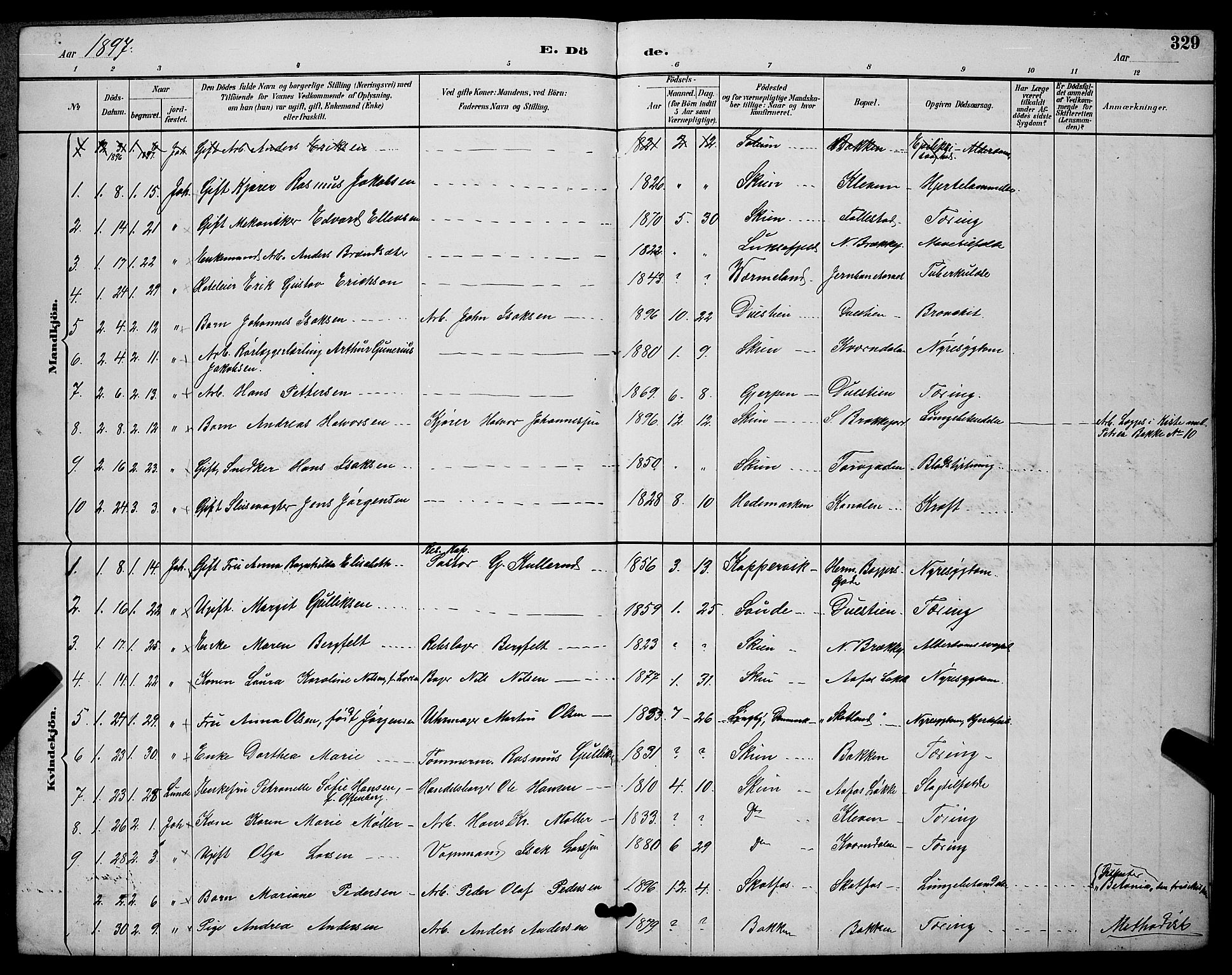 Skien kirkebøker, AV/SAKO-A-302/G/Ga/L0007: Klokkerbok nr. 7, 1891-1900, s. 329