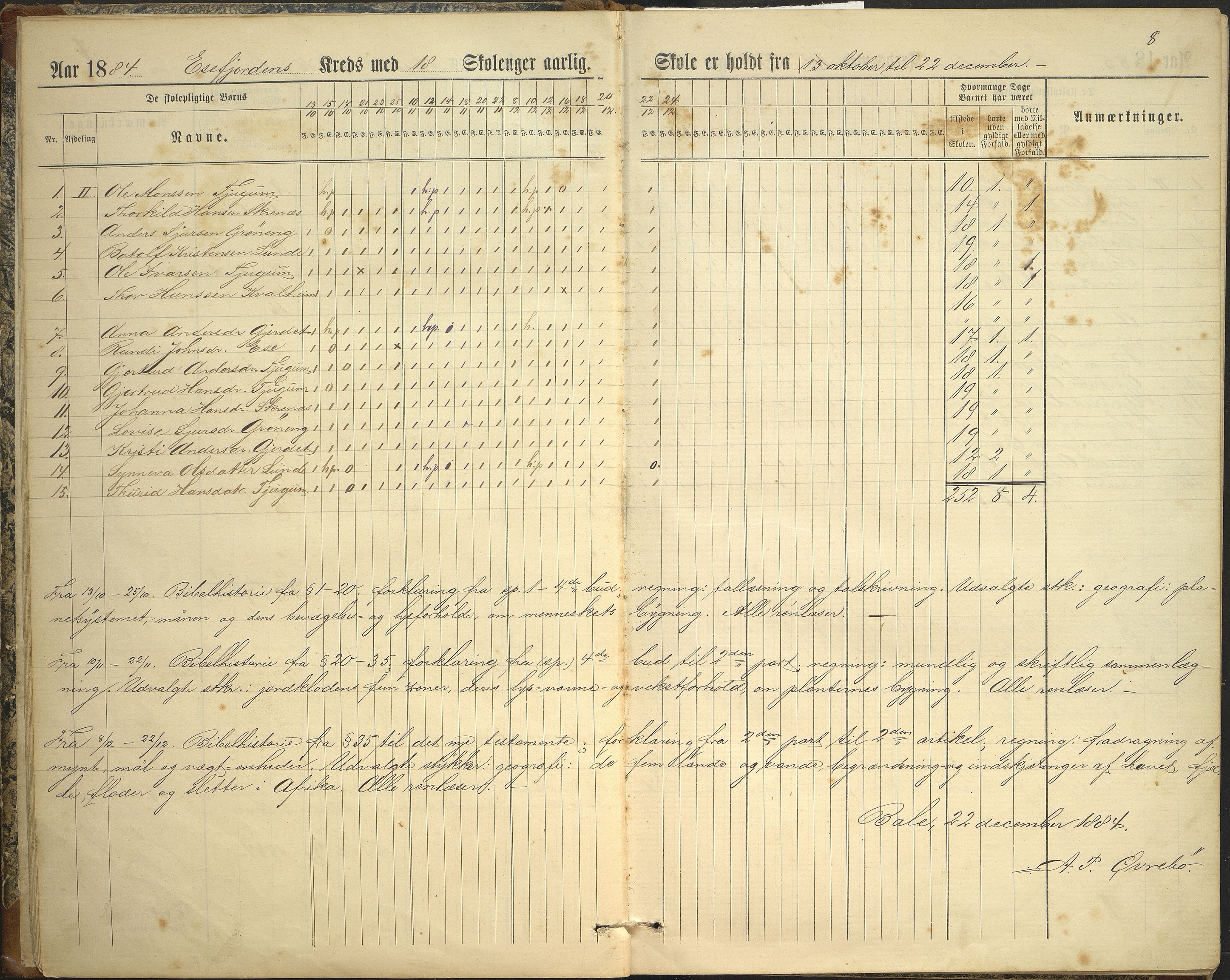 Balestrand kommune. Grøneng skule/Esefjorden skulekrins, VLFK/K-14180.520.07/543/L0001: dagbok for Esefjorden skulekrins, 1882-1905, s. 8