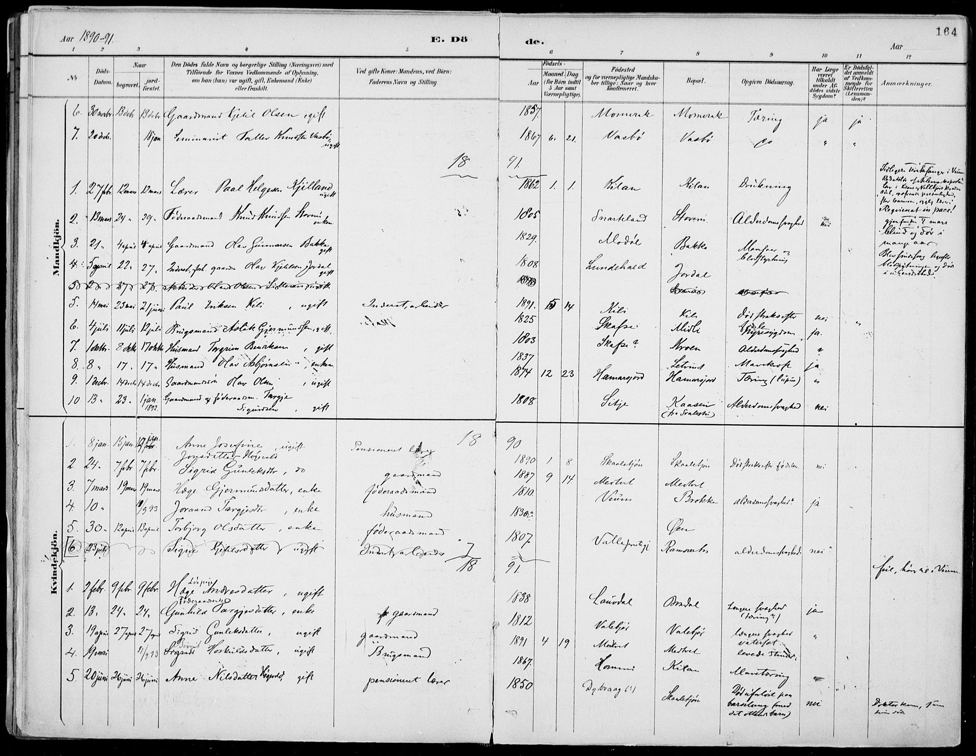 Fyresdal kirkebøker, AV/SAKO-A-263/F/Fa/L0007: Ministerialbok nr. I 7, 1887-1914, s. 164
