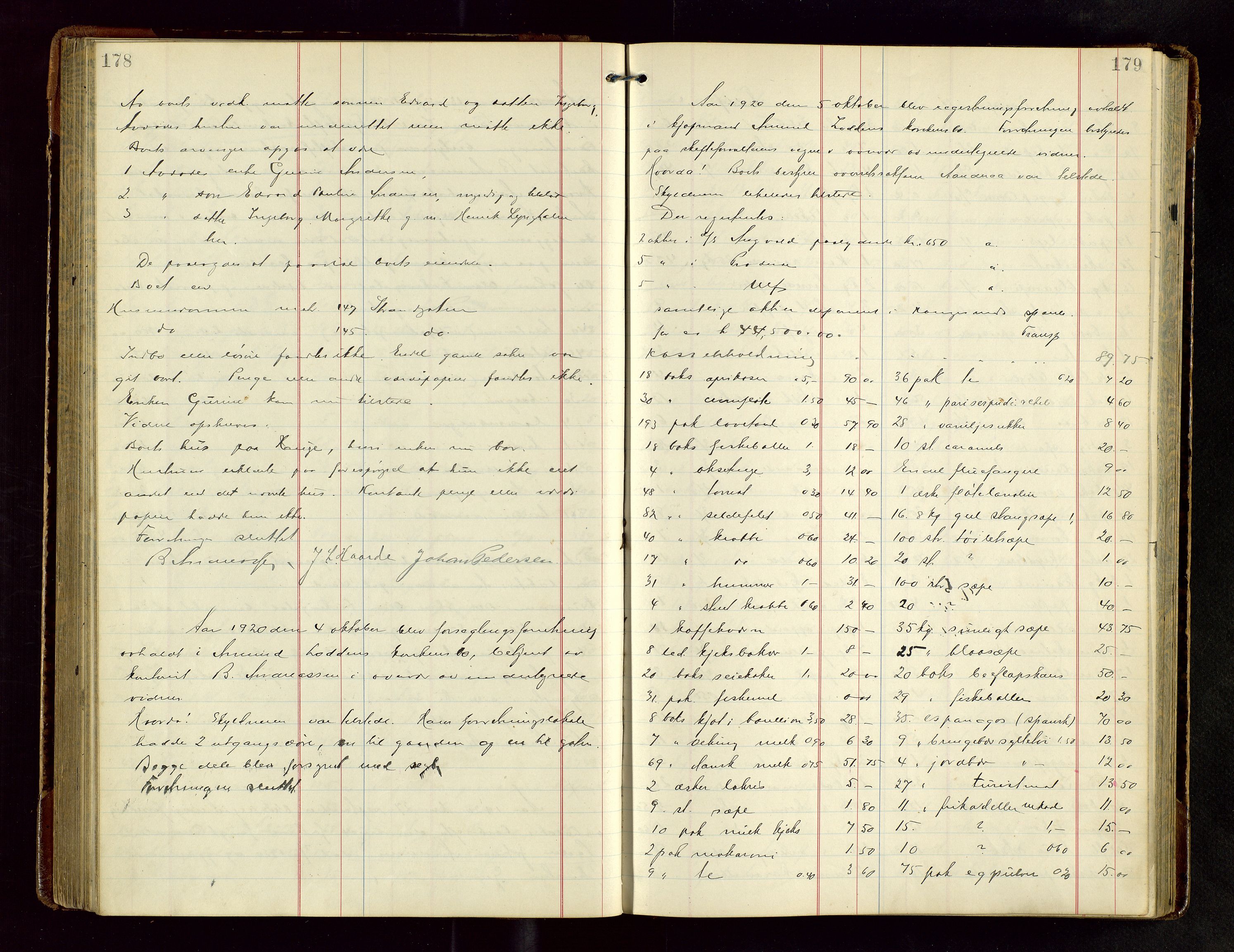 Haugesund tingrett, AV/SAST-A-101415/01/IV/IVB/L0004: Skifteregistreringsprotokoll, med register, 1914-1923, s. 178-179