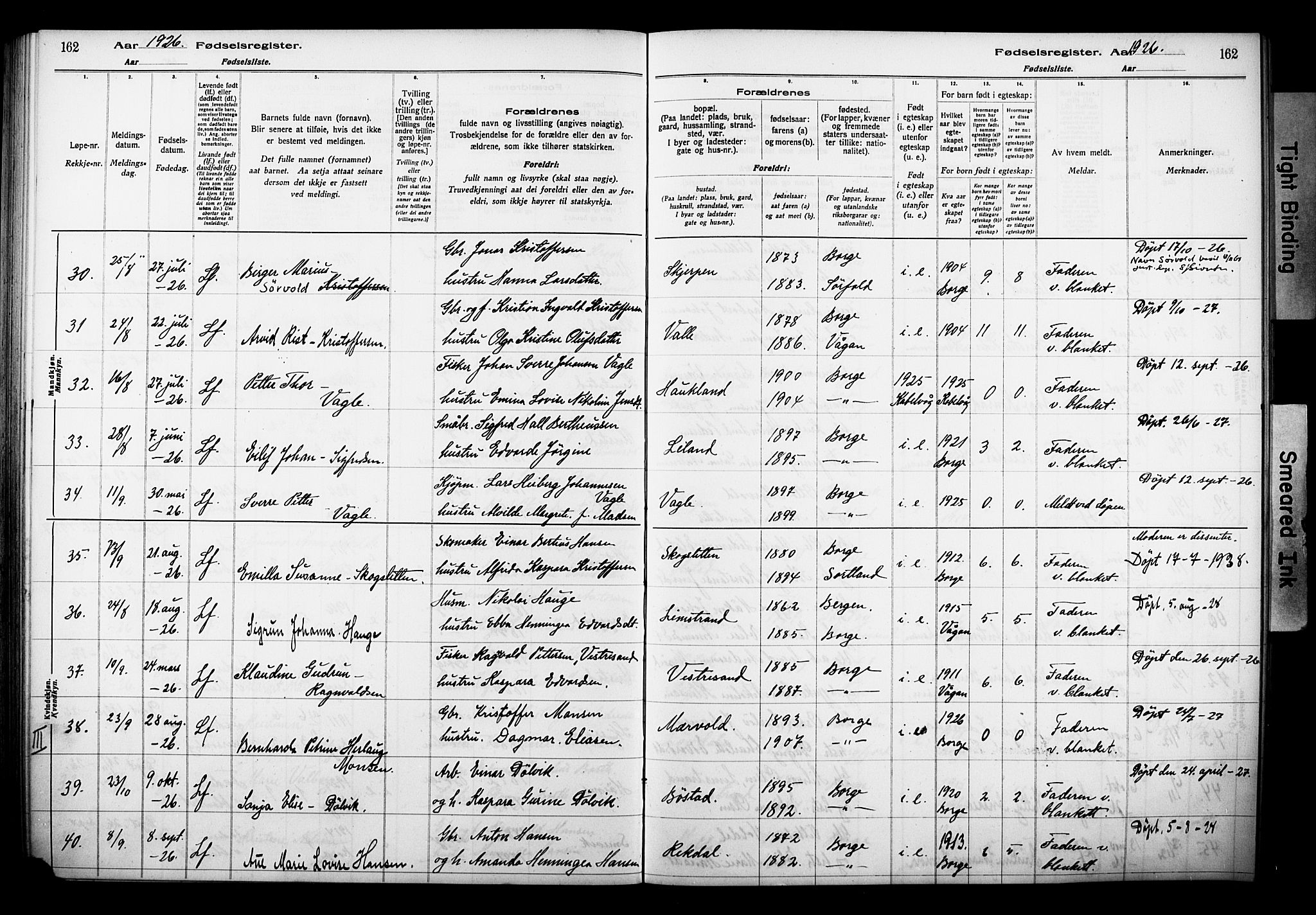 Ministerialprotokoller, klokkerbøker og fødselsregistre - Nordland, AV/SAT-A-1459/880/L1145: Fødselsregister nr. 880.II.4.1, 1916-1929, s. 162