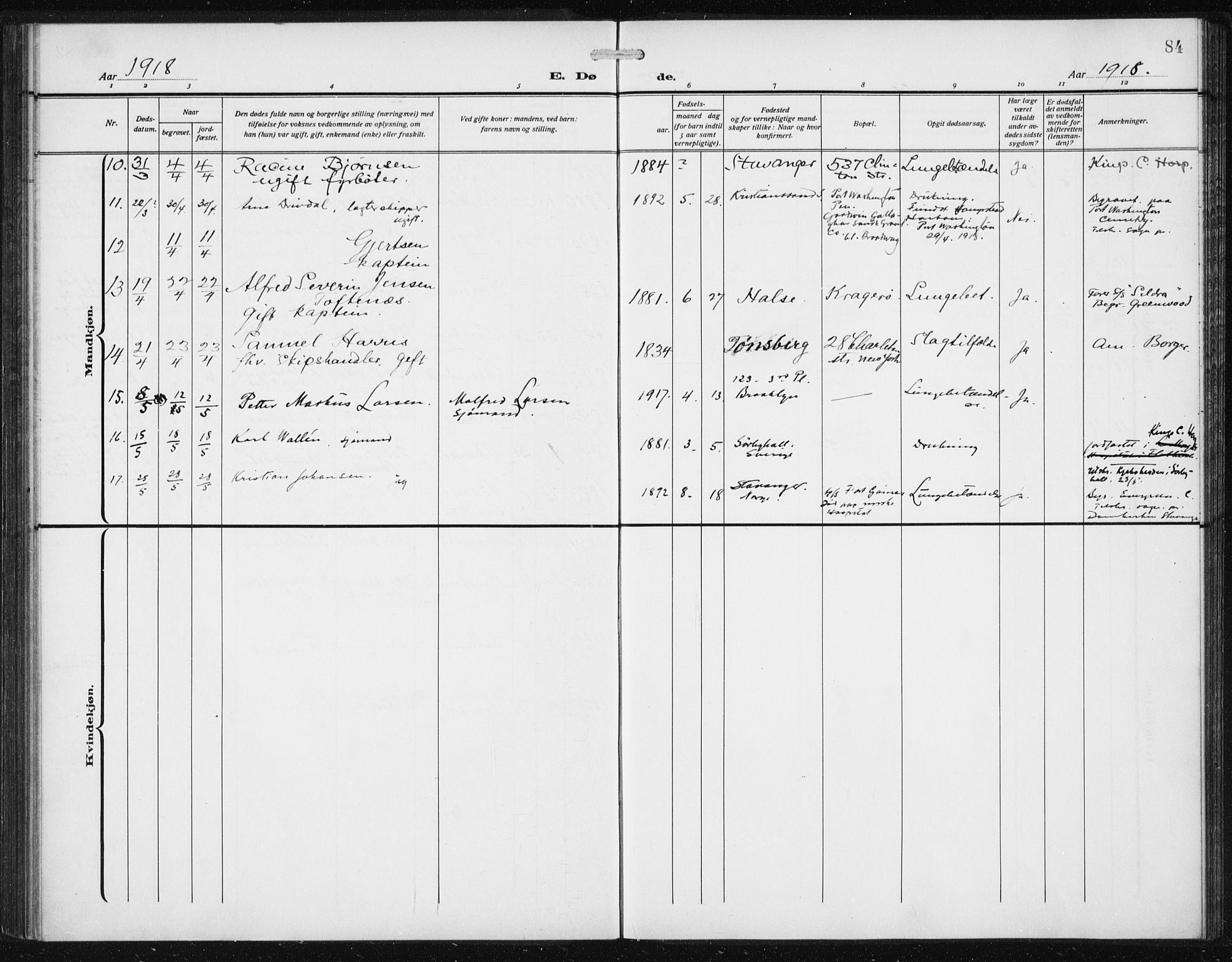 Den norske sjømannsmisjon i utlandet/New York, SAB/SAB/PA-0110/H/Ha/L0007: Ministerialbok nr. A 7, 1915-1923, s. 84