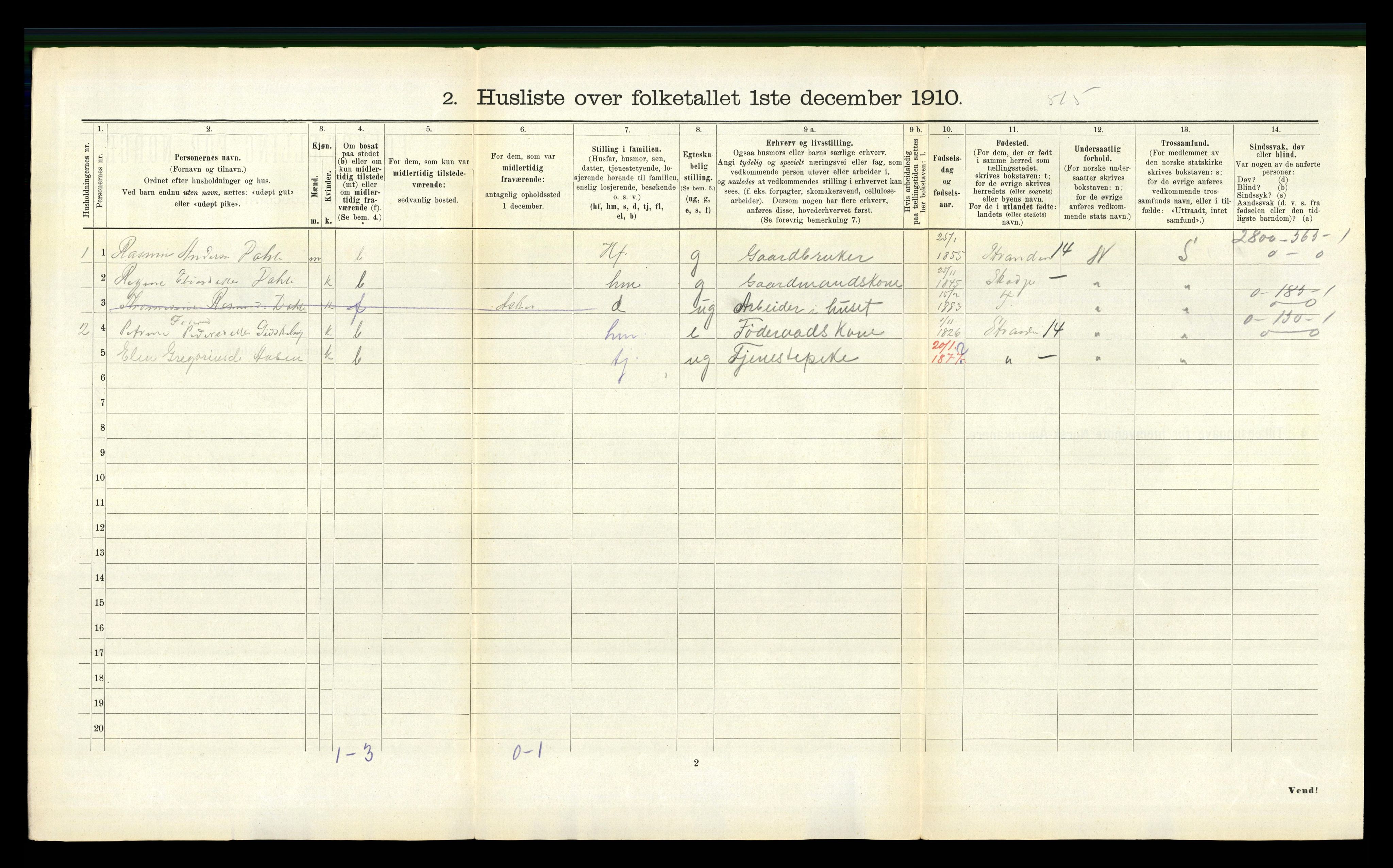 RA, Folketelling 1910 for 1540 Hen herred, 1910, s. 336