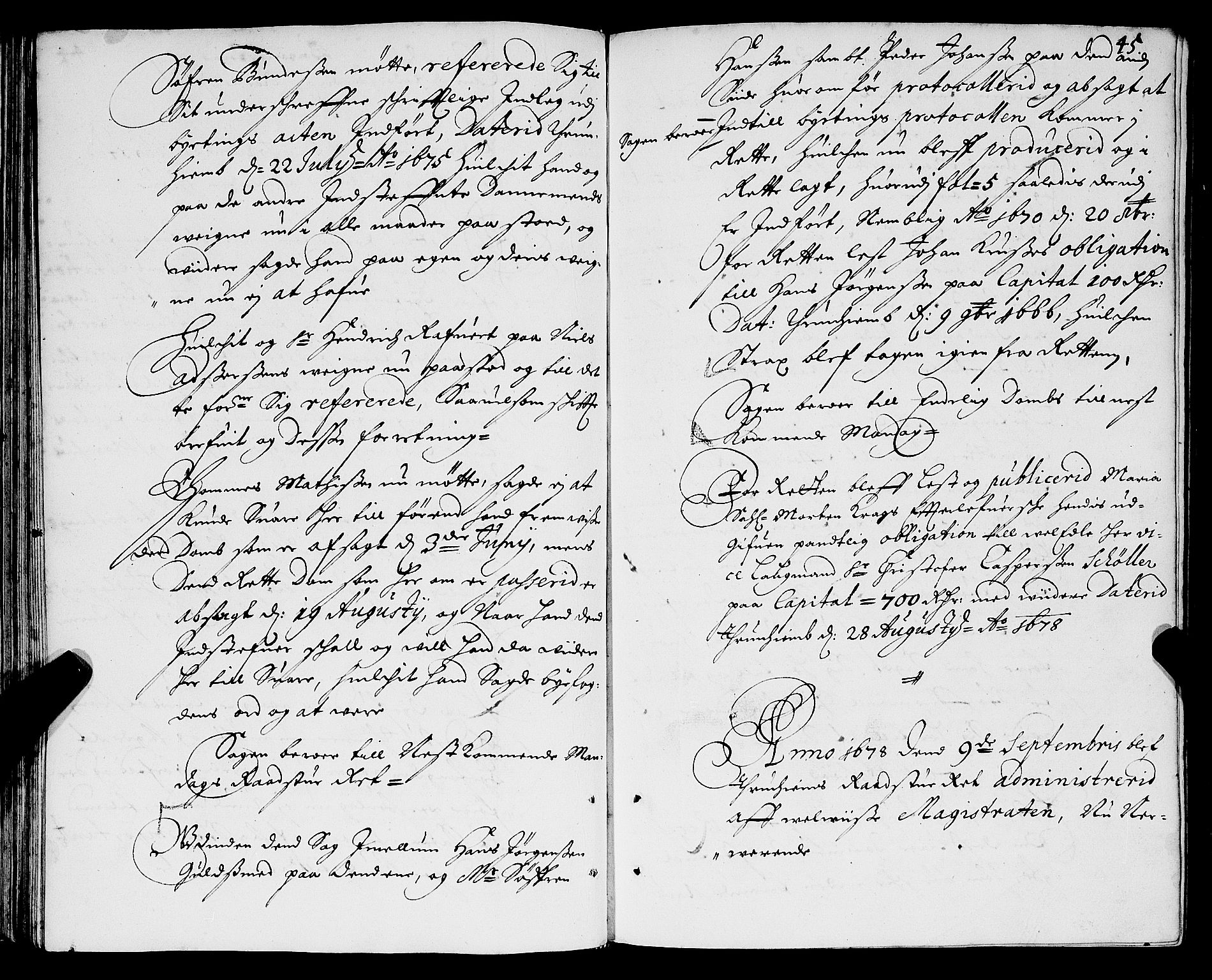 Trondheim magistrat, SAT/A-4372/A/Aa/L0001: Rådstueprotokoller, 1678-1679, s. 45