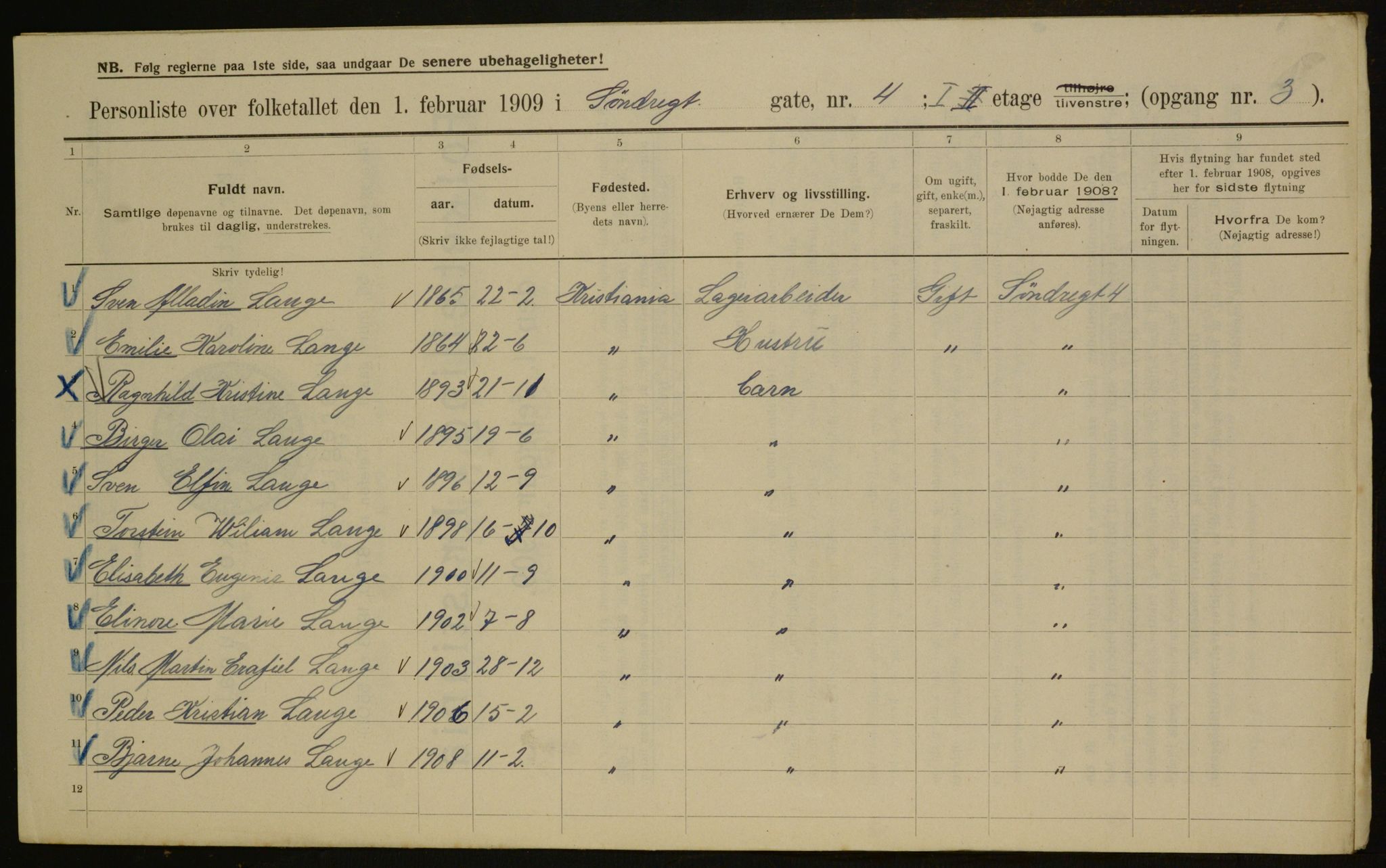 OBA, Kommunal folketelling 1.2.1909 for Kristiania kjøpstad, 1909, s. 96353