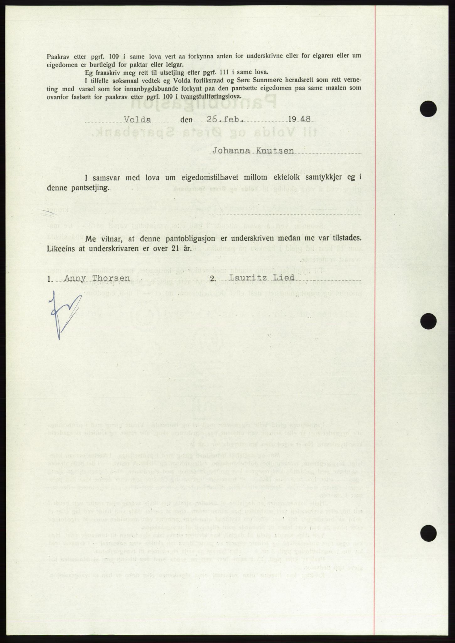 Søre Sunnmøre sorenskriveri, AV/SAT-A-4122/1/2/2C/L0115: Pantebok nr. 3B, 1947-1948, Dagboknr: 258/1948