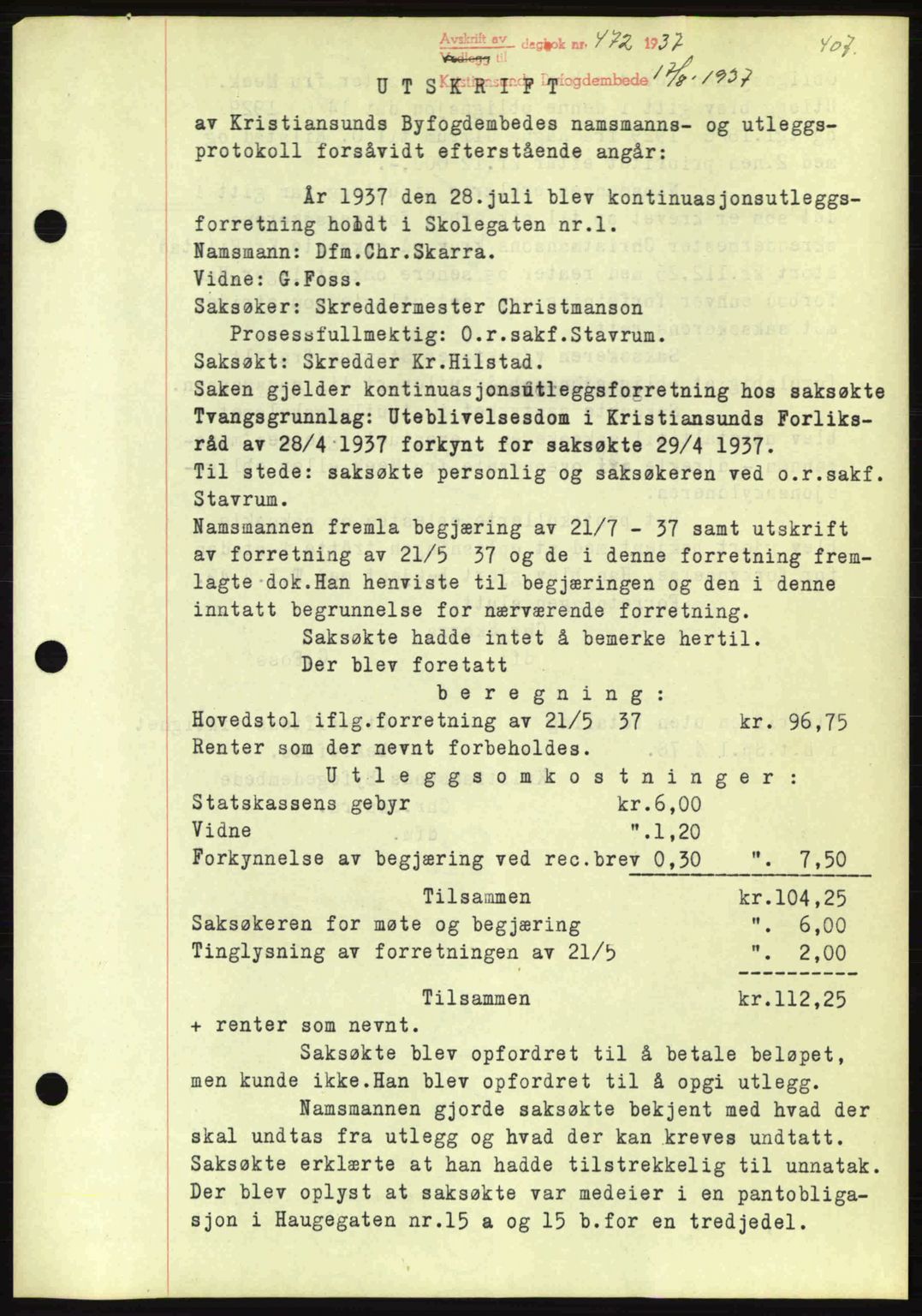 Kristiansund byfogd, SAT/A-4587/A/27: Pantebok nr. 29, 1936-1937, Dagboknr: 472/1937