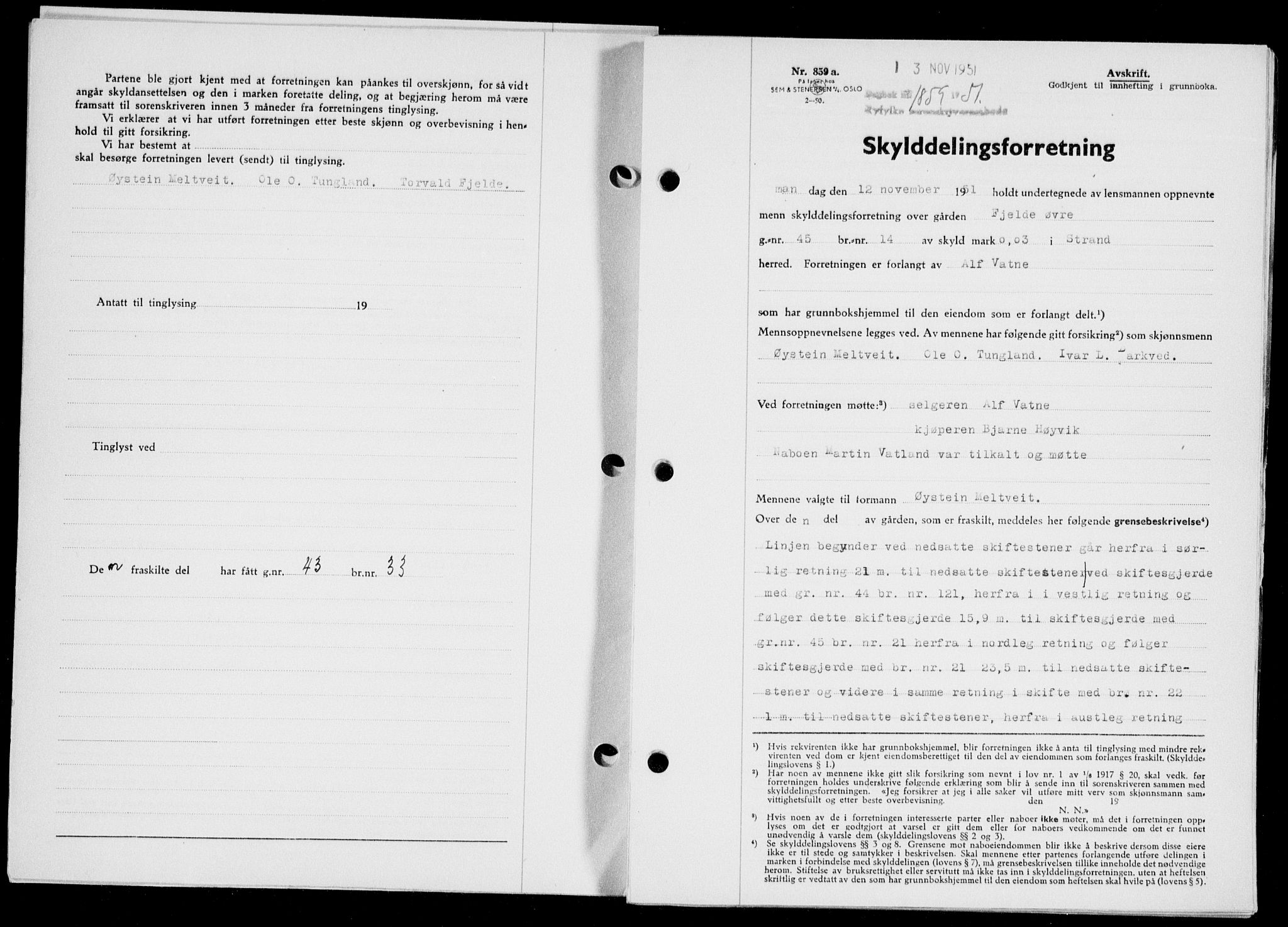 Ryfylke tingrett, SAST/A-100055/001/II/IIB/L0114: Pantebok nr. 93, 1951-1951, Dagboknr: 1859/1951
