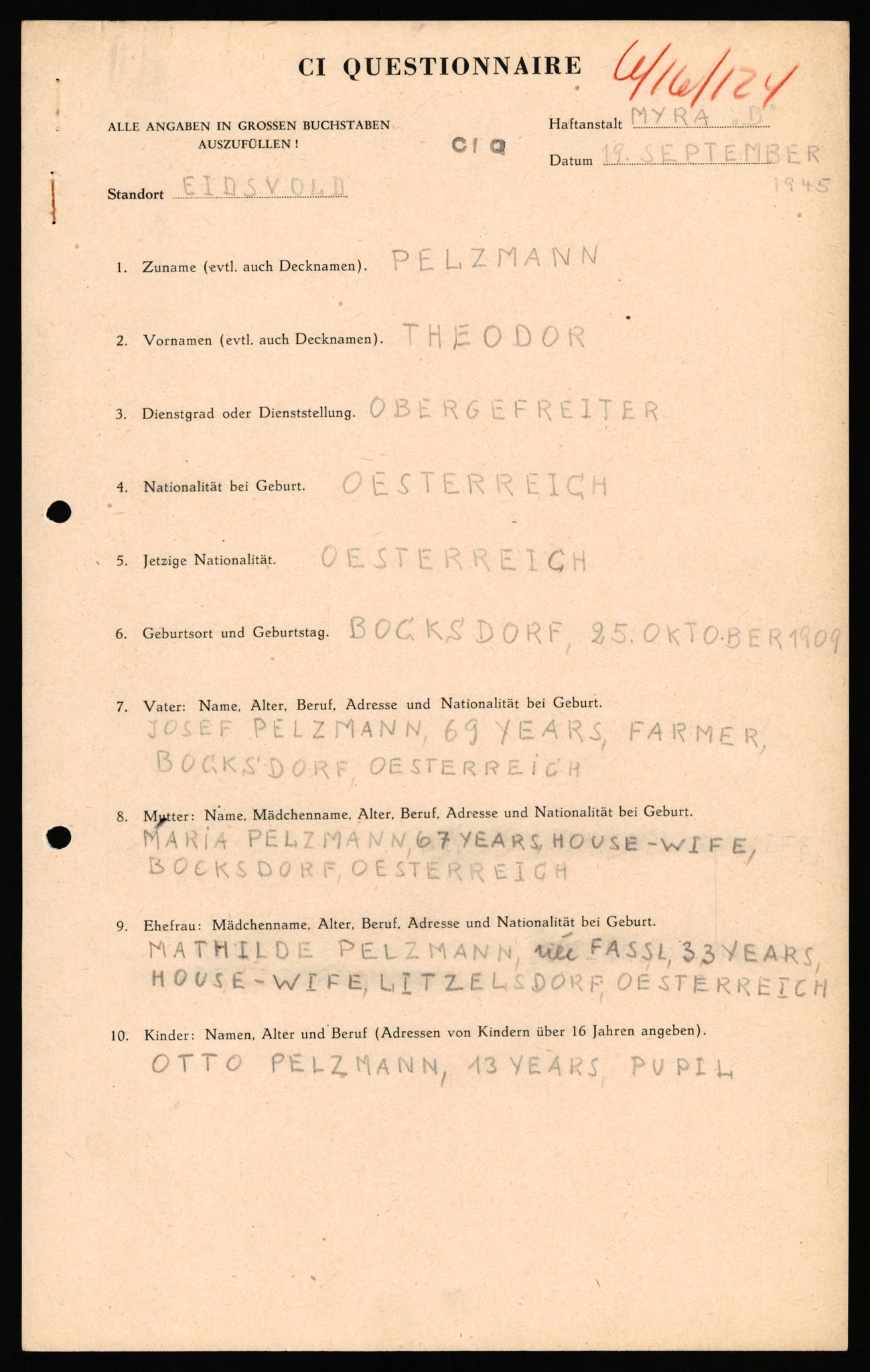 Forsvaret, Forsvarets overkommando II, AV/RA-RAFA-3915/D/Db/L0040: CI Questionaires. Tyske okkupasjonsstyrker i Norge. Østerrikere., 1945-1946, s. 19