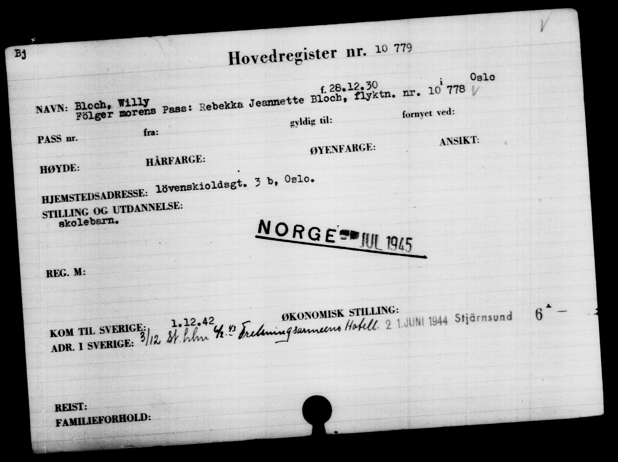 Utenriksstasjonene, Legasjonen i Stockholm, Flyktningkontoret, AV/RA-S-6753/V/Va/L0006: Kjesäterkartoteket, flyktninger med registreringsnr. 9400-12711, 1940-1945, s. 1587
