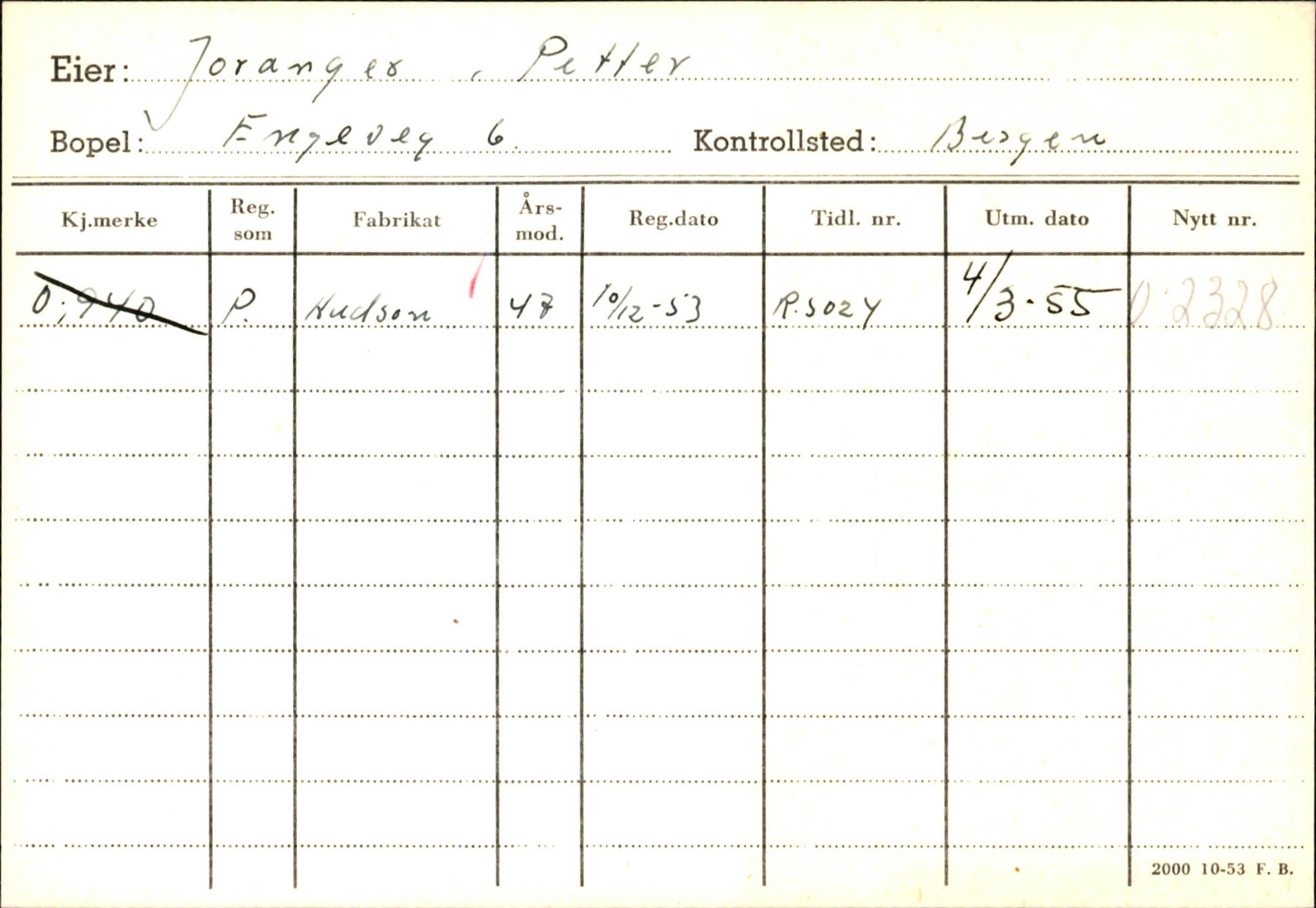 Statens vegvesen, Hordaland vegkontor, SAB/A-5201/2/Hb/L0018: O-eierkort J-K, 1920-1971, s. 2