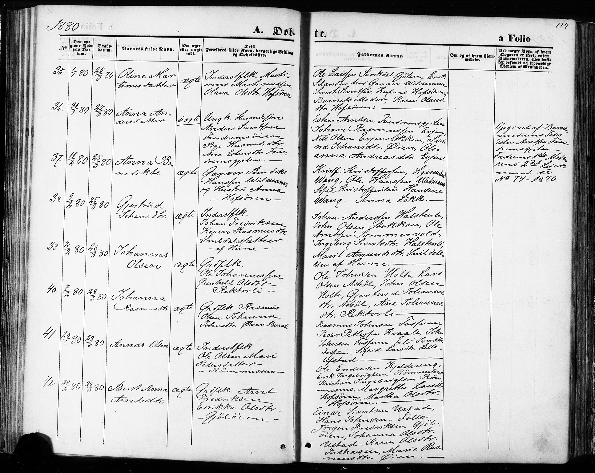 Ministerialprotokoller, klokkerbøker og fødselsregistre - Sør-Trøndelag, SAT/A-1456/668/L0807: Ministerialbok nr. 668A07, 1870-1880, s. 114