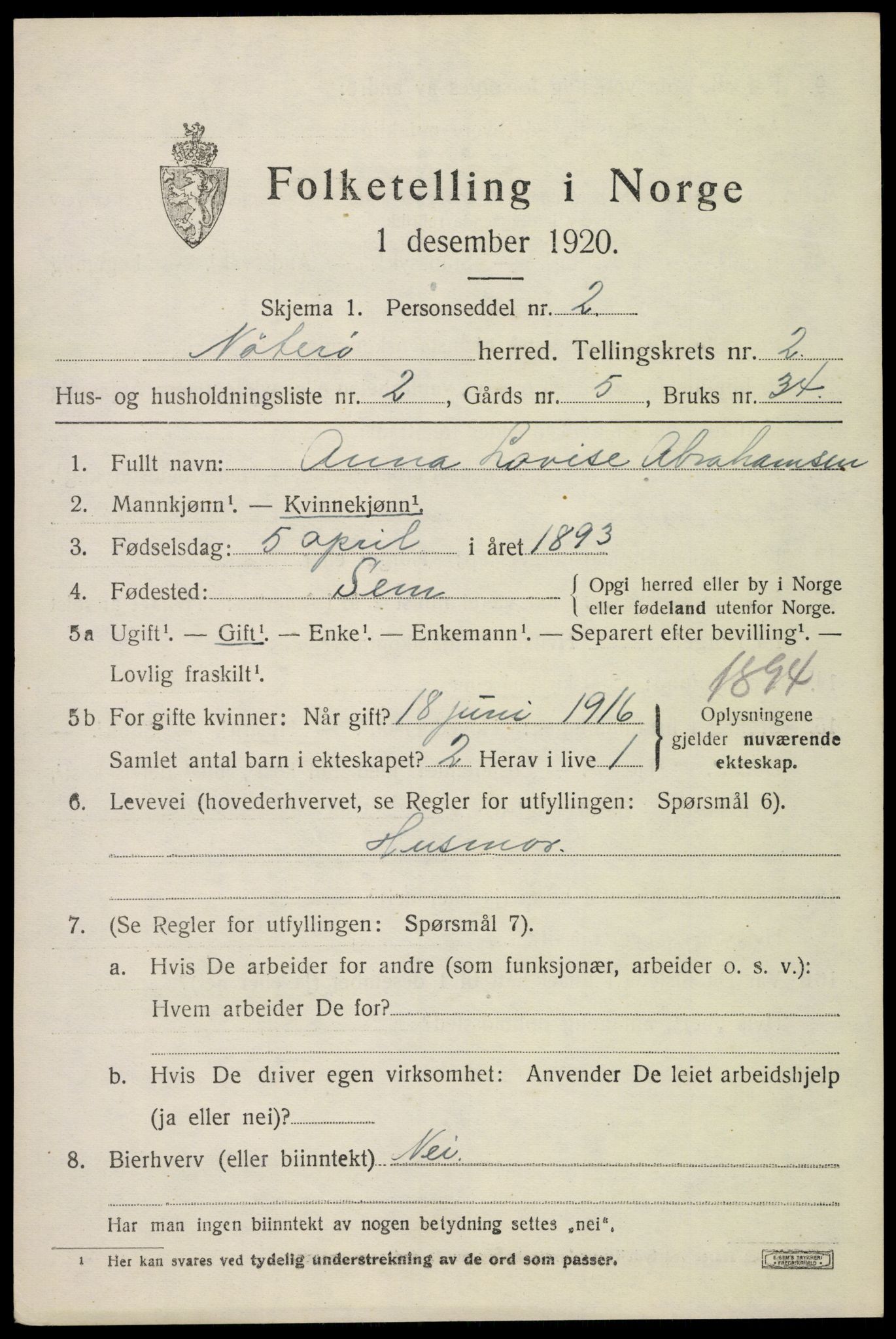 SAKO, Folketelling 1920 for 0722 Nøtterøy herred, 1920, s. 4083