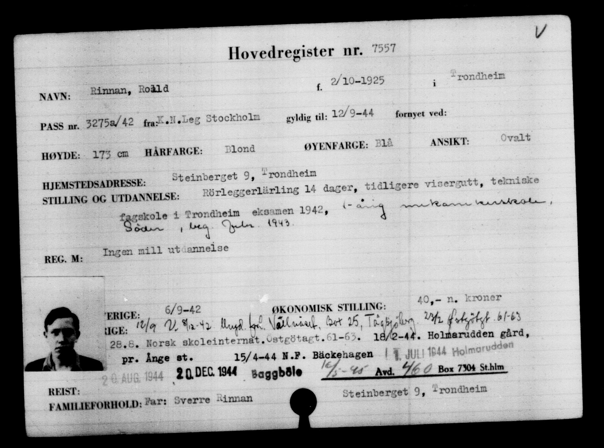 Utenriksstasjonene, Legasjonen i Stockholm, Flyktningkontoret, AV/RA-S-6753/V/Va/L0005: Kjesäterkartoteket, flyktninger med registreringsnr. 6600-9417, 1940-1945, s. 1115