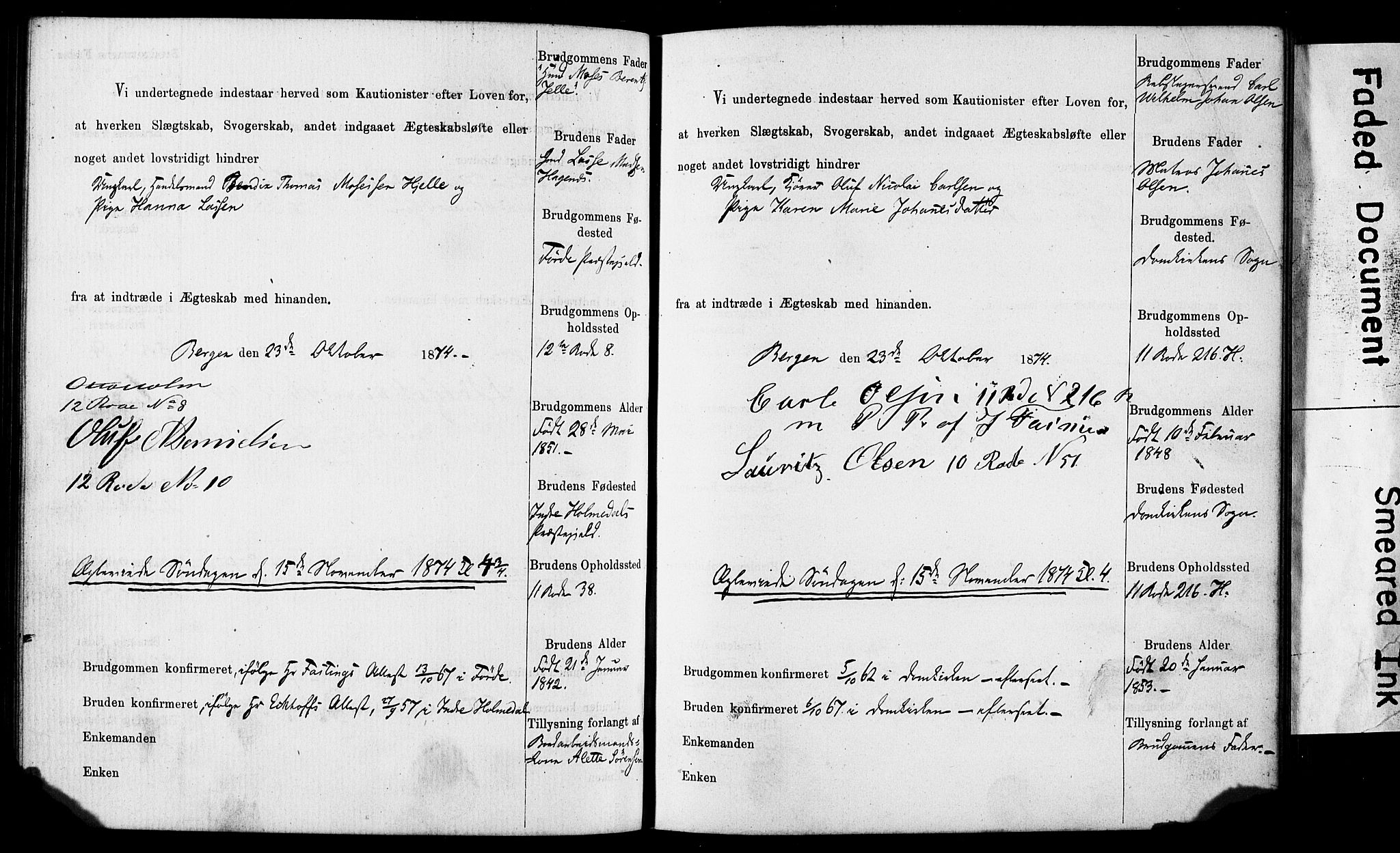 Domkirken sokneprestembete, AV/SAB-A-74801: Forlovererklæringer nr. II.5.7, 1870-1876, s. 246