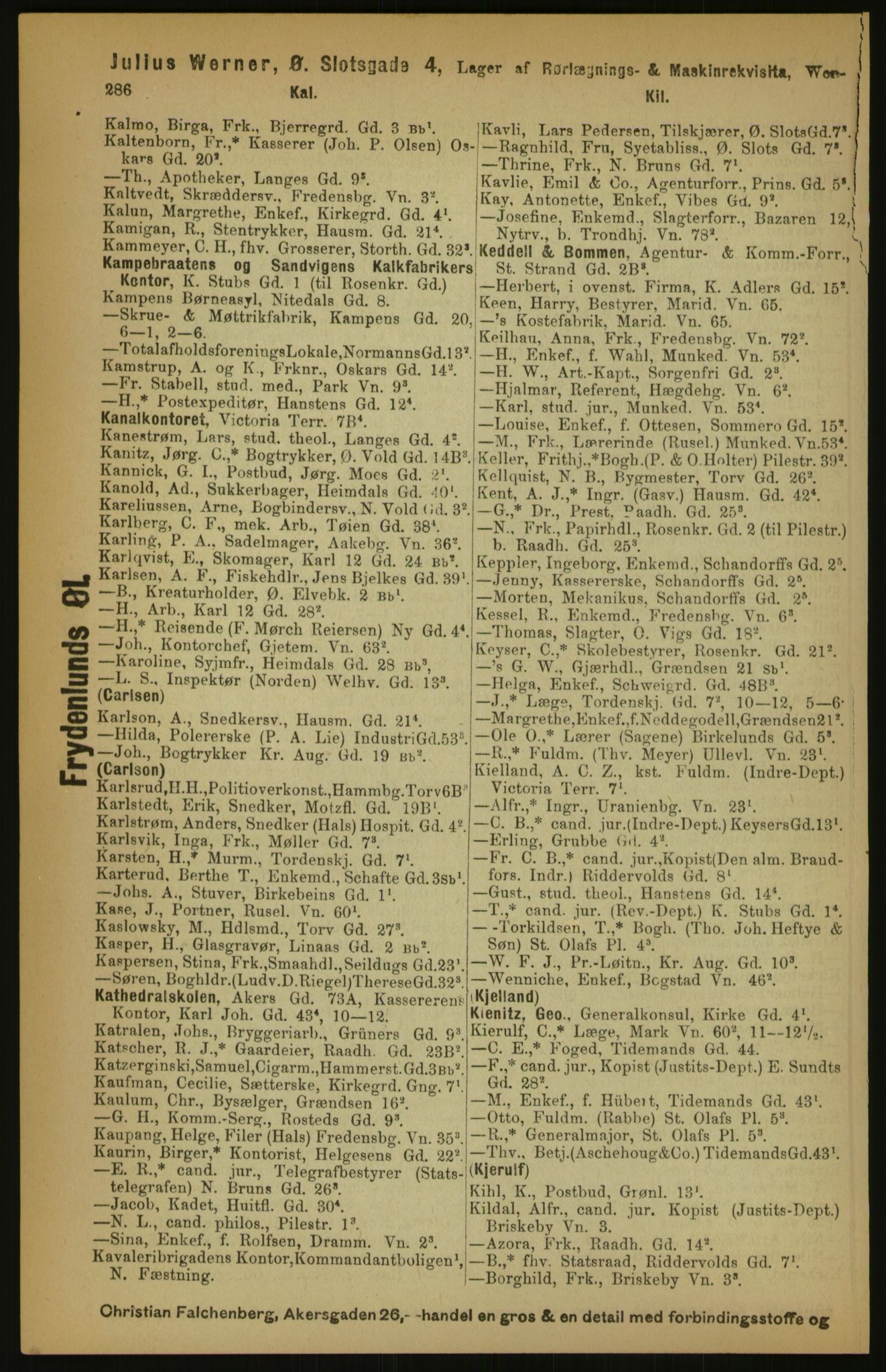 Kristiania/Oslo adressebok, PUBL/-, 1891, s. 286