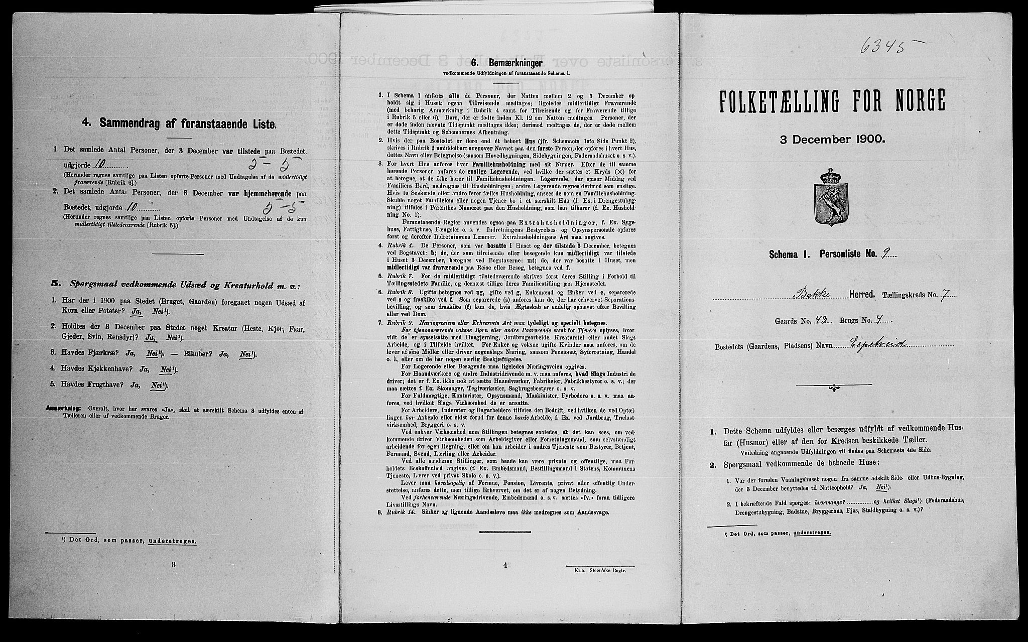 SAK, Folketelling 1900 for 1045 Bakke herred, 1900, s. 370