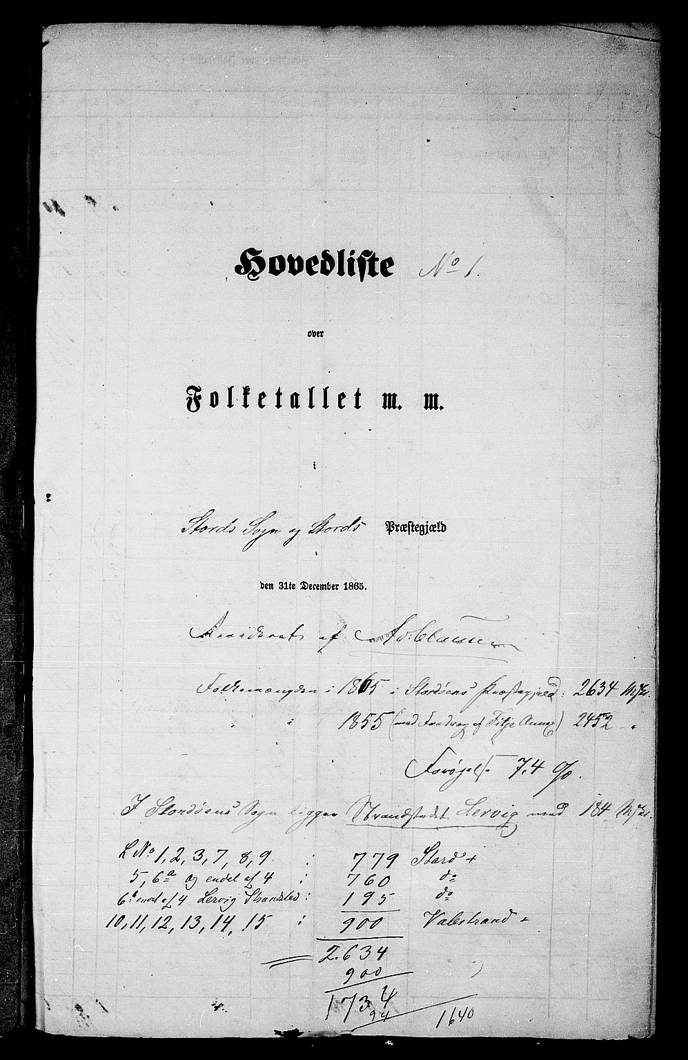 RA, Folketelling 1865 for 1221P Stord prestegjeld, 1865, s. 5
