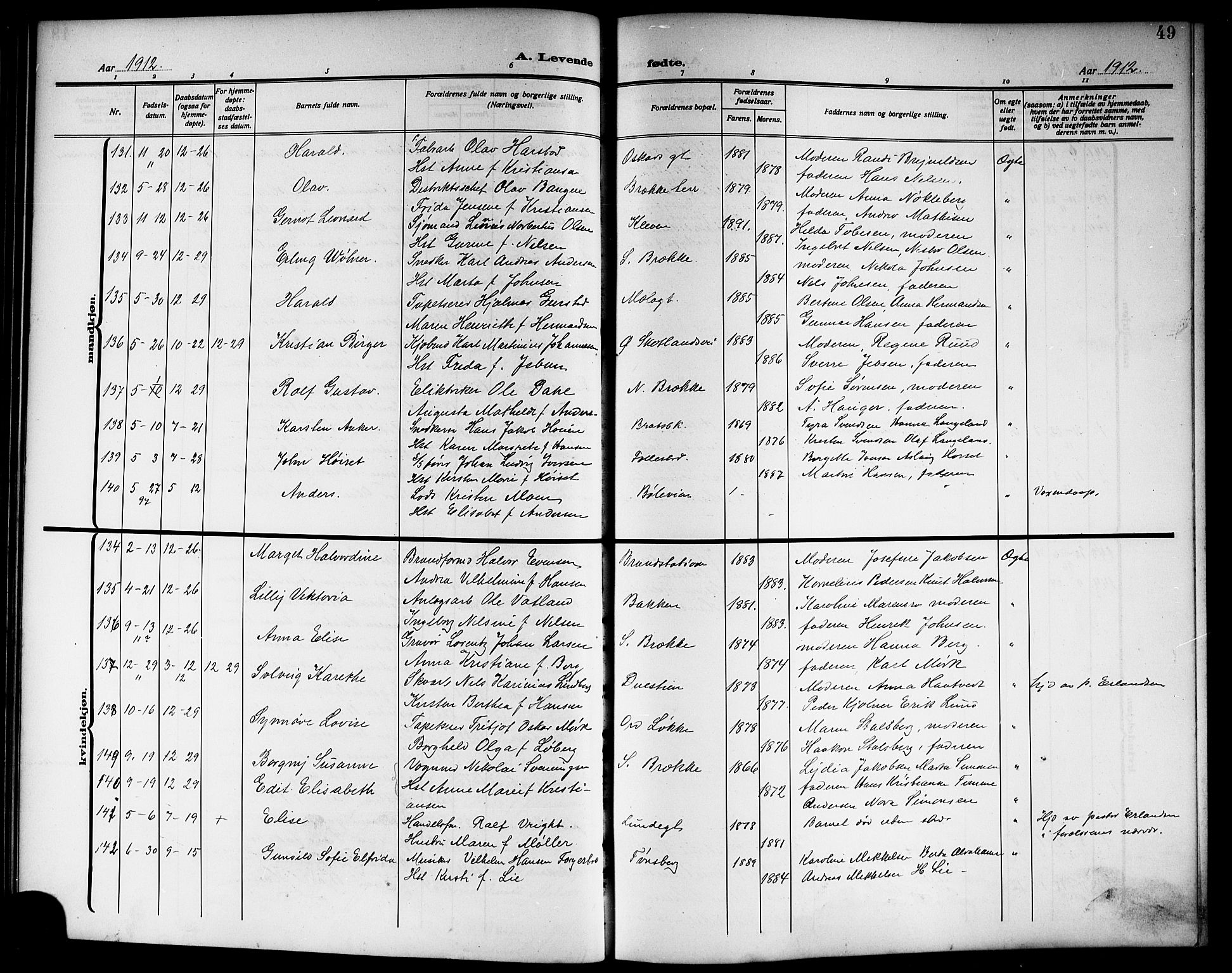 Skien kirkebøker, AV/SAKO-A-302/G/Ga/L0009: Klokkerbok nr. 9, 1910-1920, s. 49