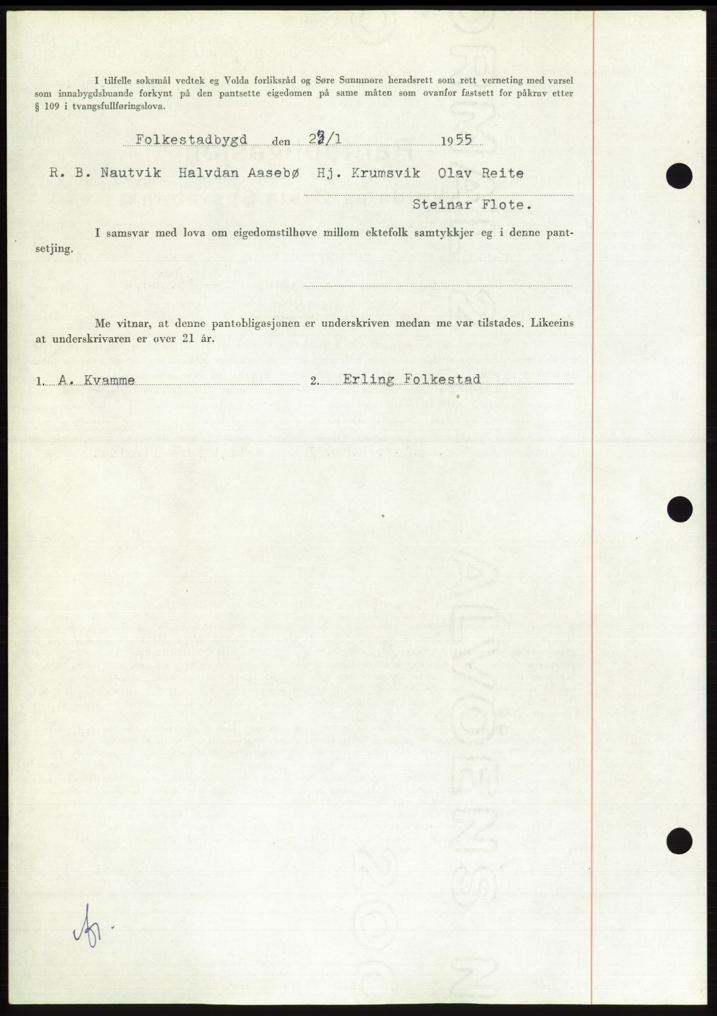 Søre Sunnmøre sorenskriveri, AV/SAT-A-4122/1/2/2C/L0126: Pantebok nr. 14B, 1954-1955, Dagboknr: 211/1955