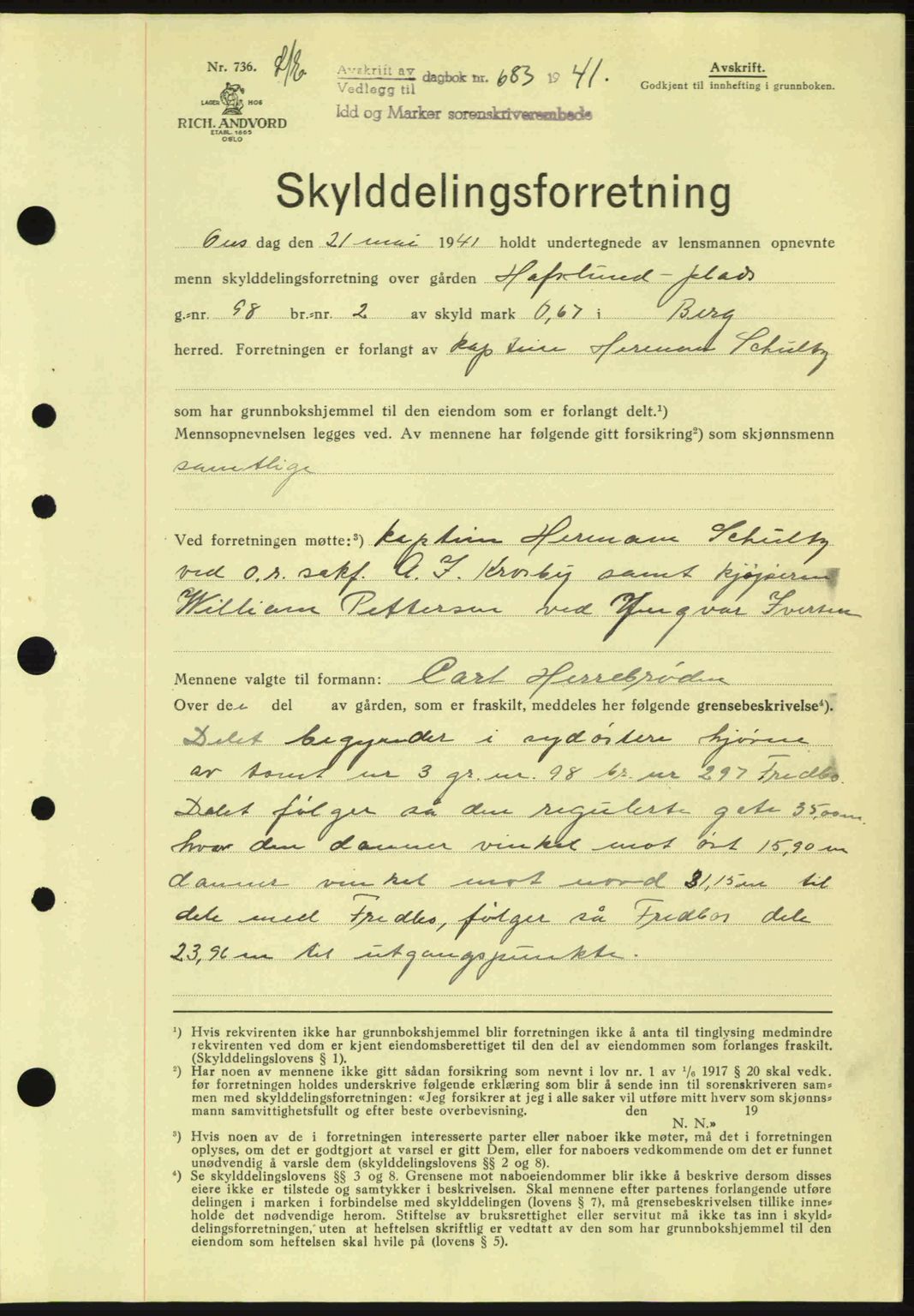 Idd og Marker sorenskriveri, AV/SAO-A-10283/G/Gb/Gbb/L0004: Pantebok nr. A4, 1940-1941, Dagboknr: 683/1941