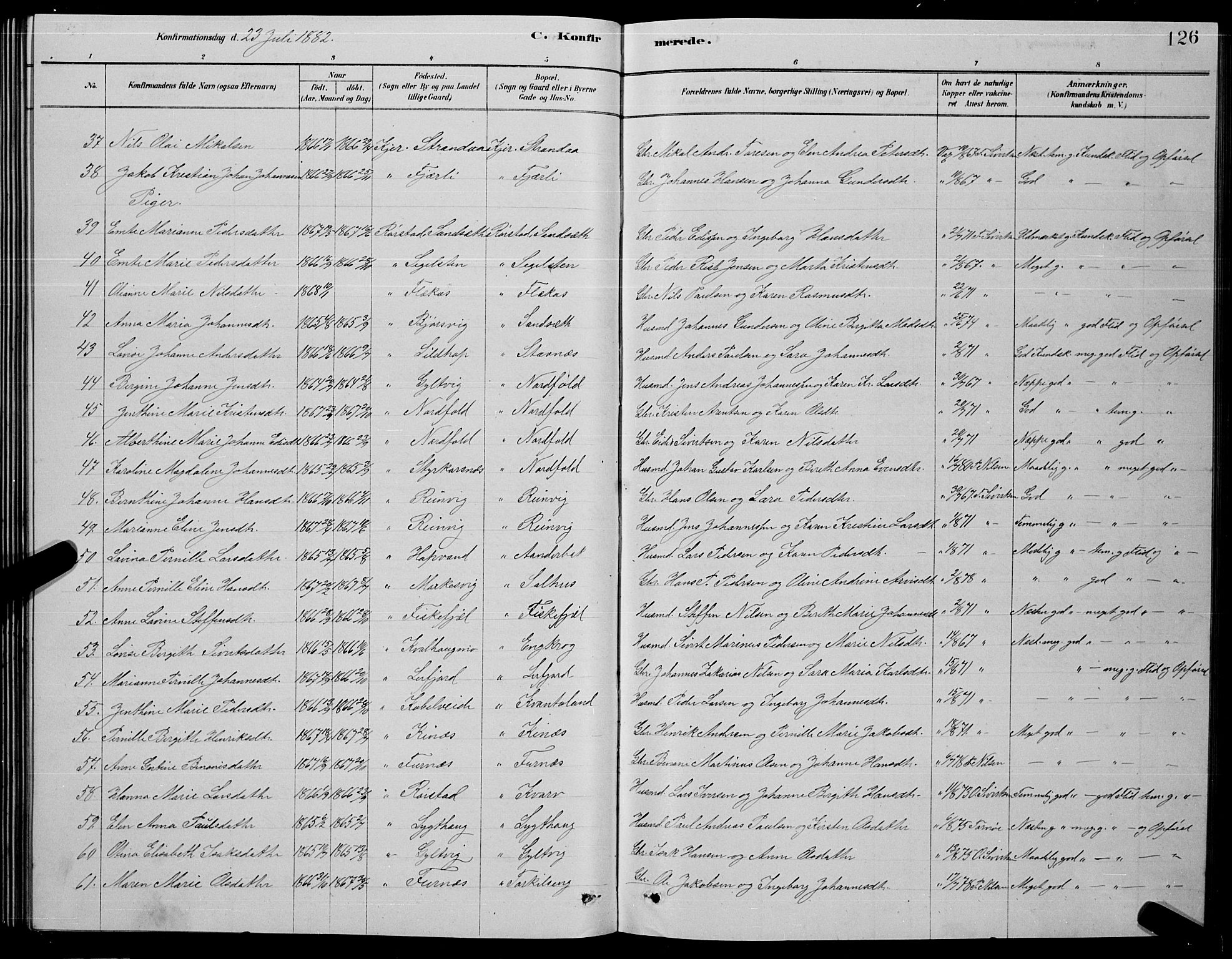 Ministerialprotokoller, klokkerbøker og fødselsregistre - Nordland, AV/SAT-A-1459/853/L0776: Klokkerbok nr. 853C04, 1878-1889, s. 126