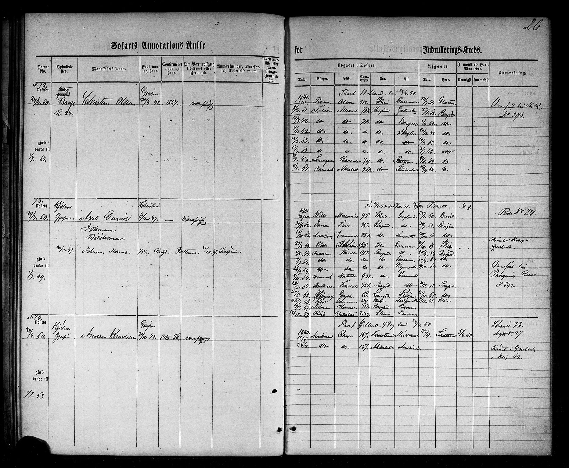 Skien innrulleringskontor, AV/SAKO-A-832/F/Fc/L0001: Annotasjonsrulle, 1860-1868, s. 49