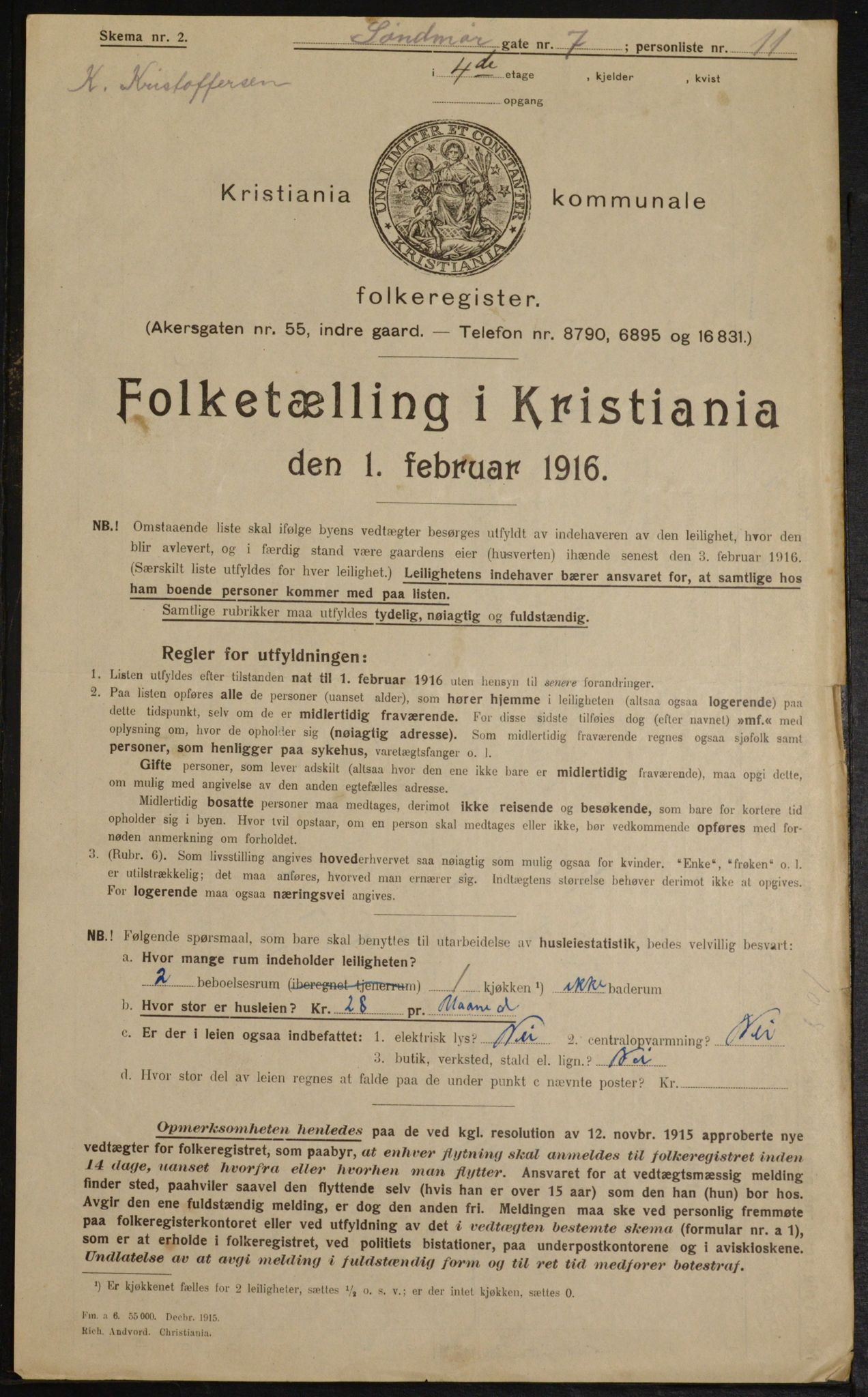 OBA, Kommunal folketelling 1.2.1916 for Kristiania, 1916, s. 107695