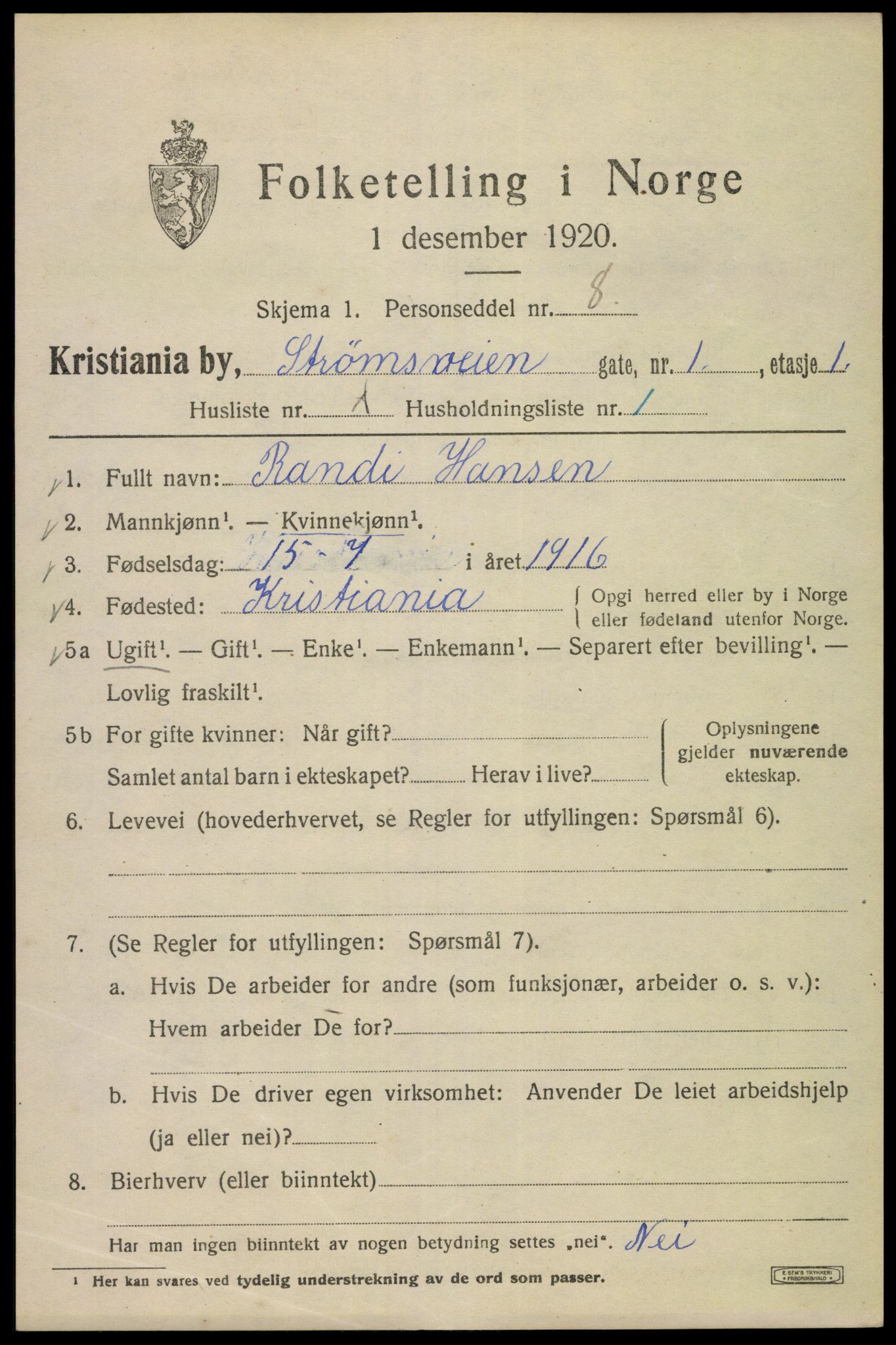 SAO, Folketelling 1920 for 0301 Kristiania kjøpstad, 1920, s. 551715