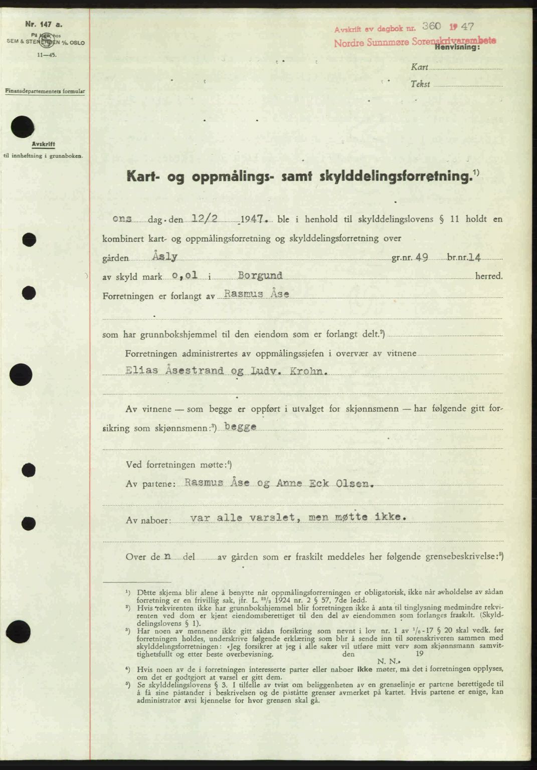 Nordre Sunnmøre sorenskriveri, SAT/A-0006/1/2/2C/2Ca: Pantebok nr. A24, 1947-1947, Dagboknr: 360/1947
