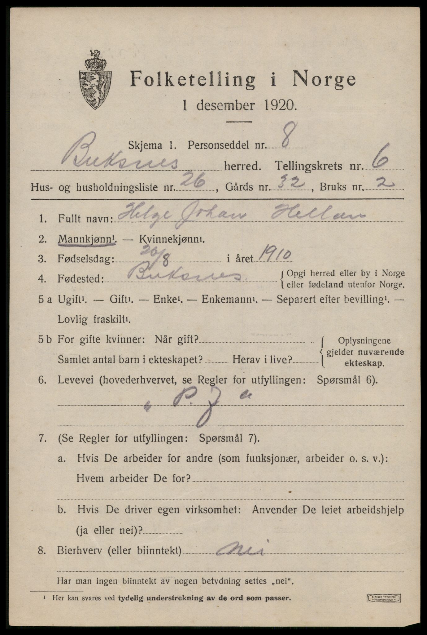 SAT, Folketelling 1920 for 1860 Buksnes herred, 1920, s. 6308