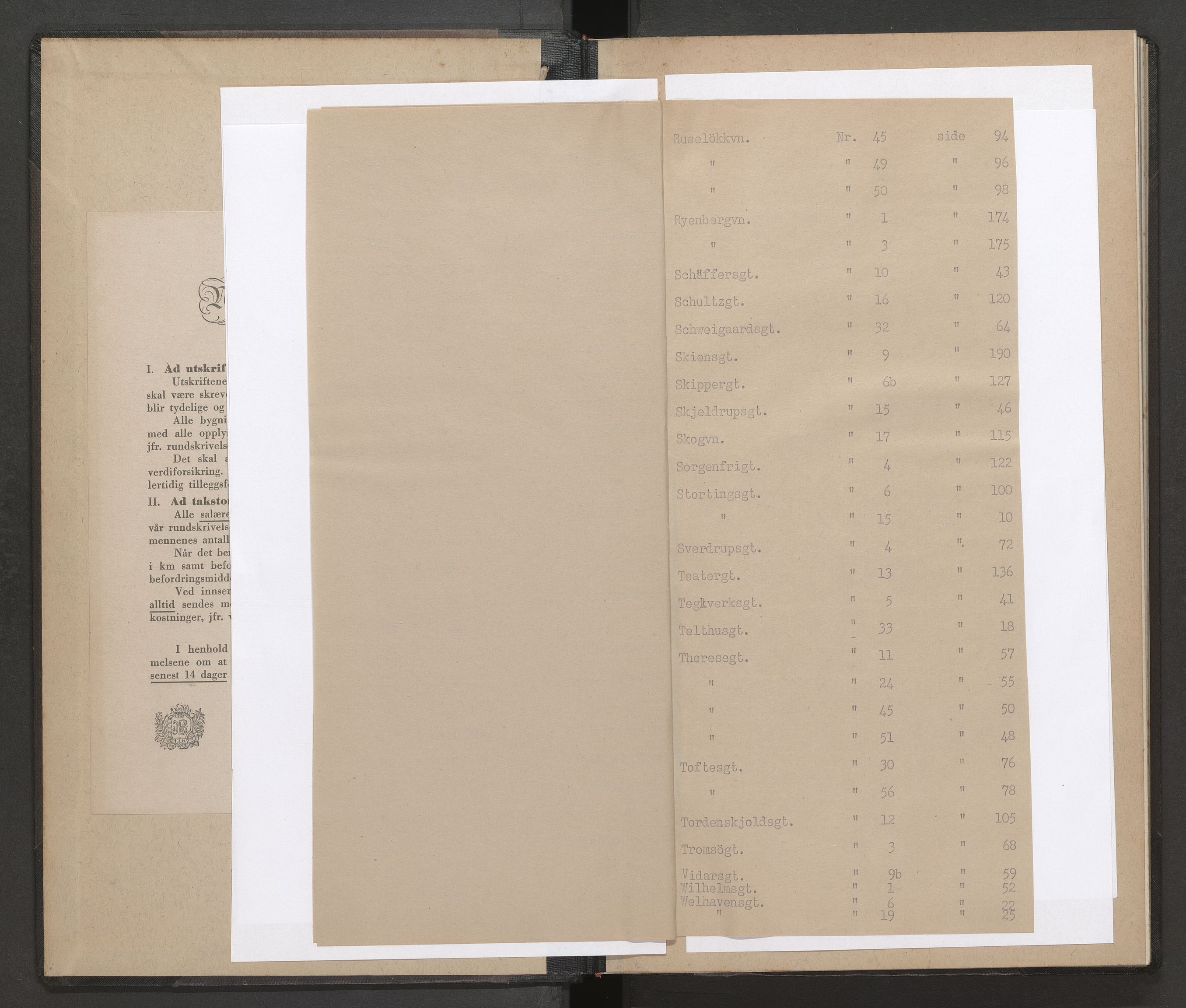 Norges brannkasse, branntakster Oslo, AV/SAO-A-11402/F/Fb/L0011: Branntakstprotokoll, 1944-1945
