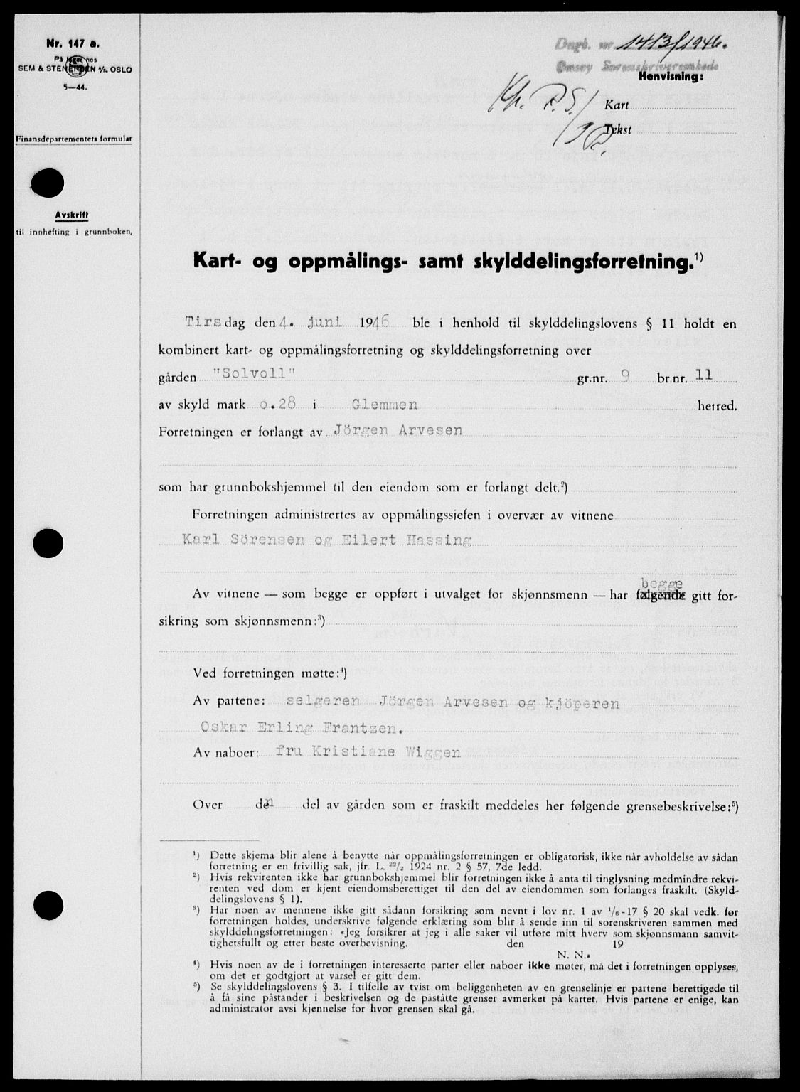 Onsøy sorenskriveri, SAO/A-10474/G/Ga/Gab/L0016: Pantebok nr. II A-16, 1946-1946, Dagboknr: 1413/1946