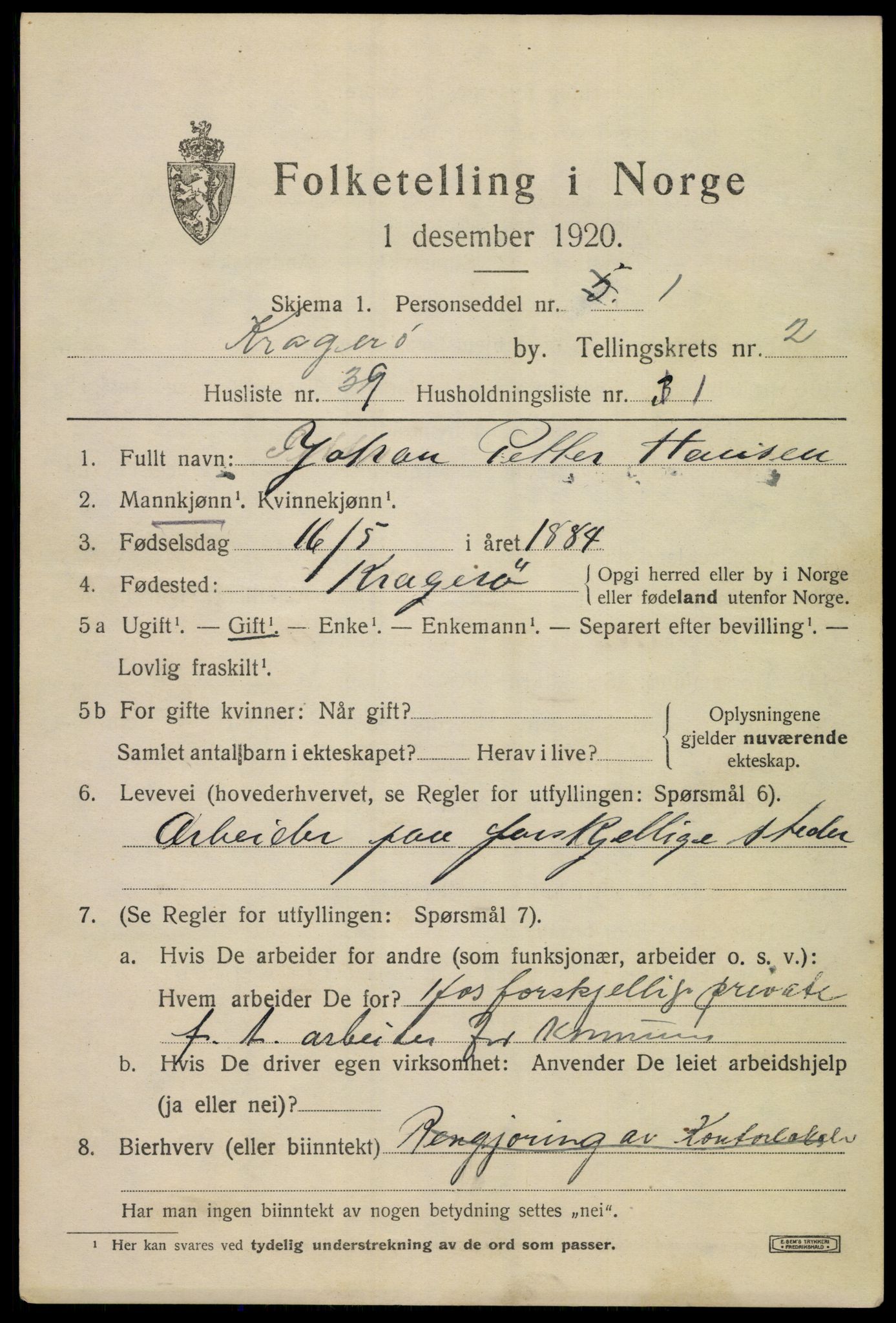 SAKO, Folketelling 1920 for 0801 Kragerø kjøpstad, 1920, s. 5811