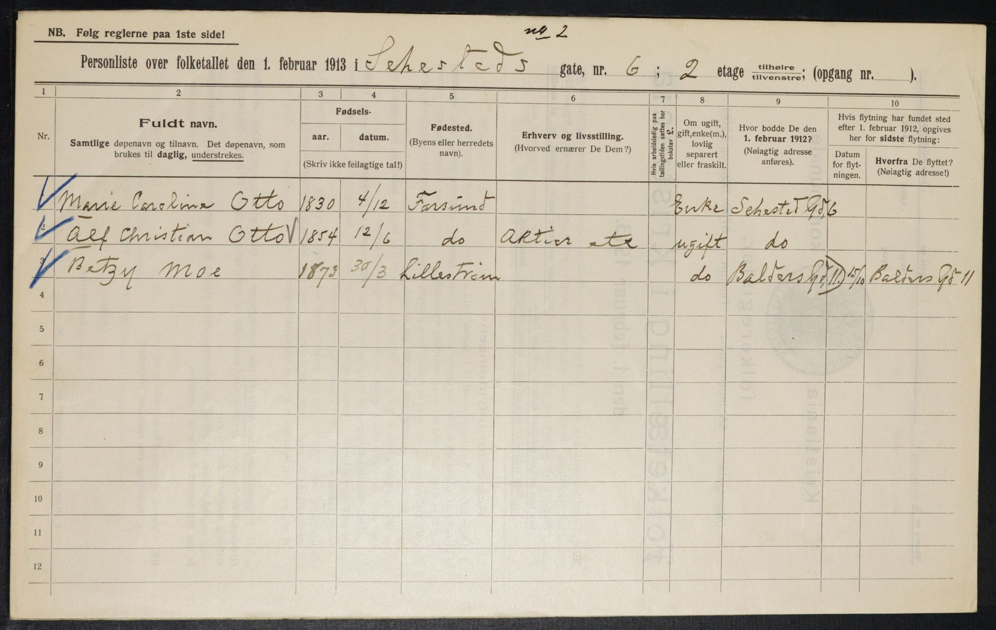 OBA, Kommunal folketelling 1.2.1913 for Kristiania, 1913, s. 93780