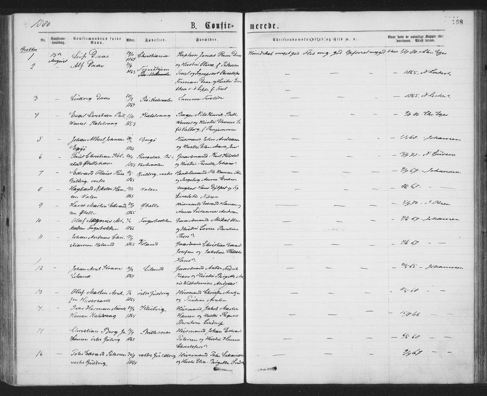 Ministerialprotokoller, klokkerbøker og fødselsregistre - Nordland, SAT/A-1459/874/L1058: Ministerialbok nr. 874A02, 1878-1883, s. 168