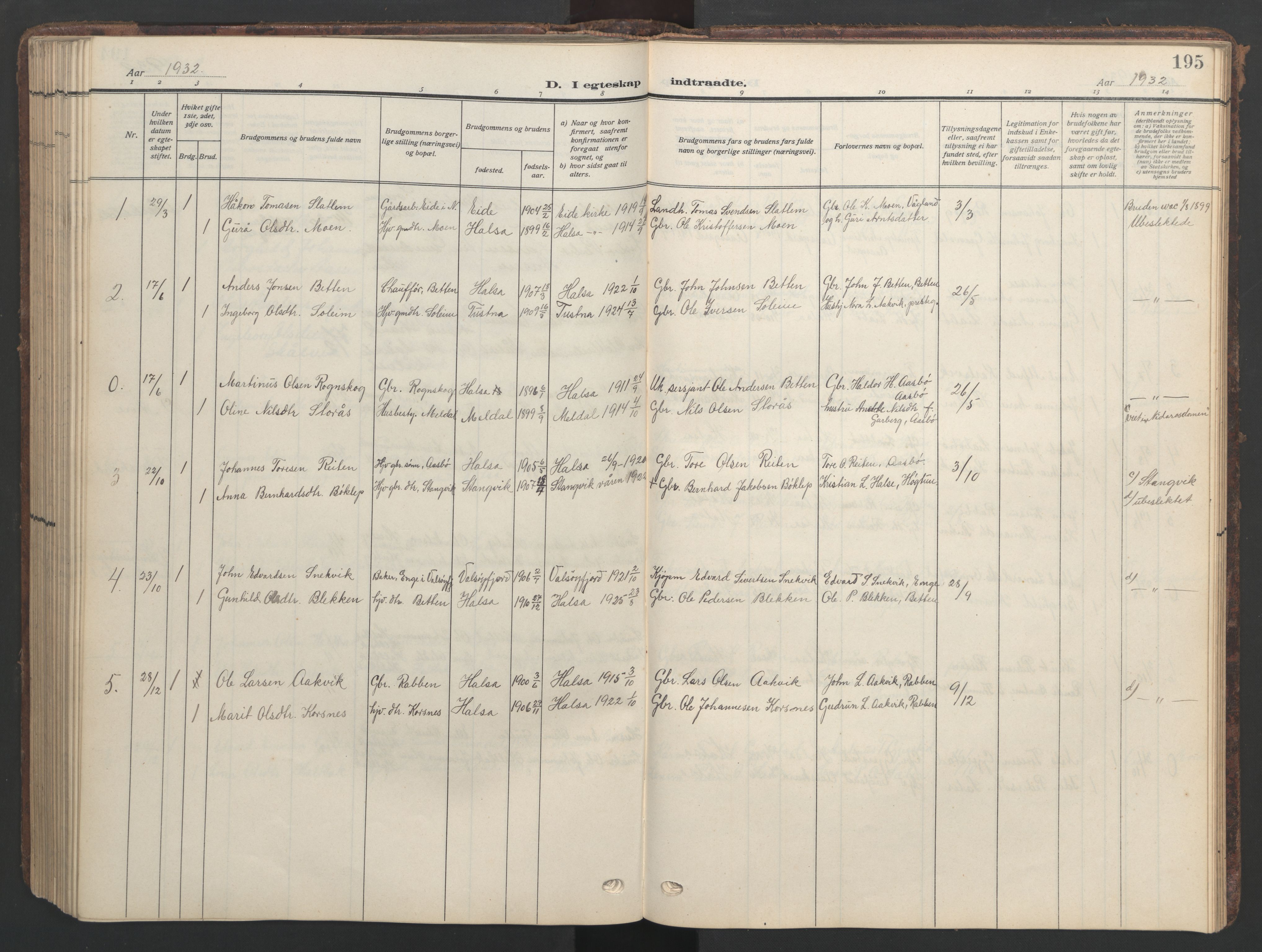 Ministerialprotokoller, klokkerbøker og fødselsregistre - Møre og Romsdal, SAT/A-1454/576/L0891: Klokkerbok nr. 576C02, 1909-1946, s. 195