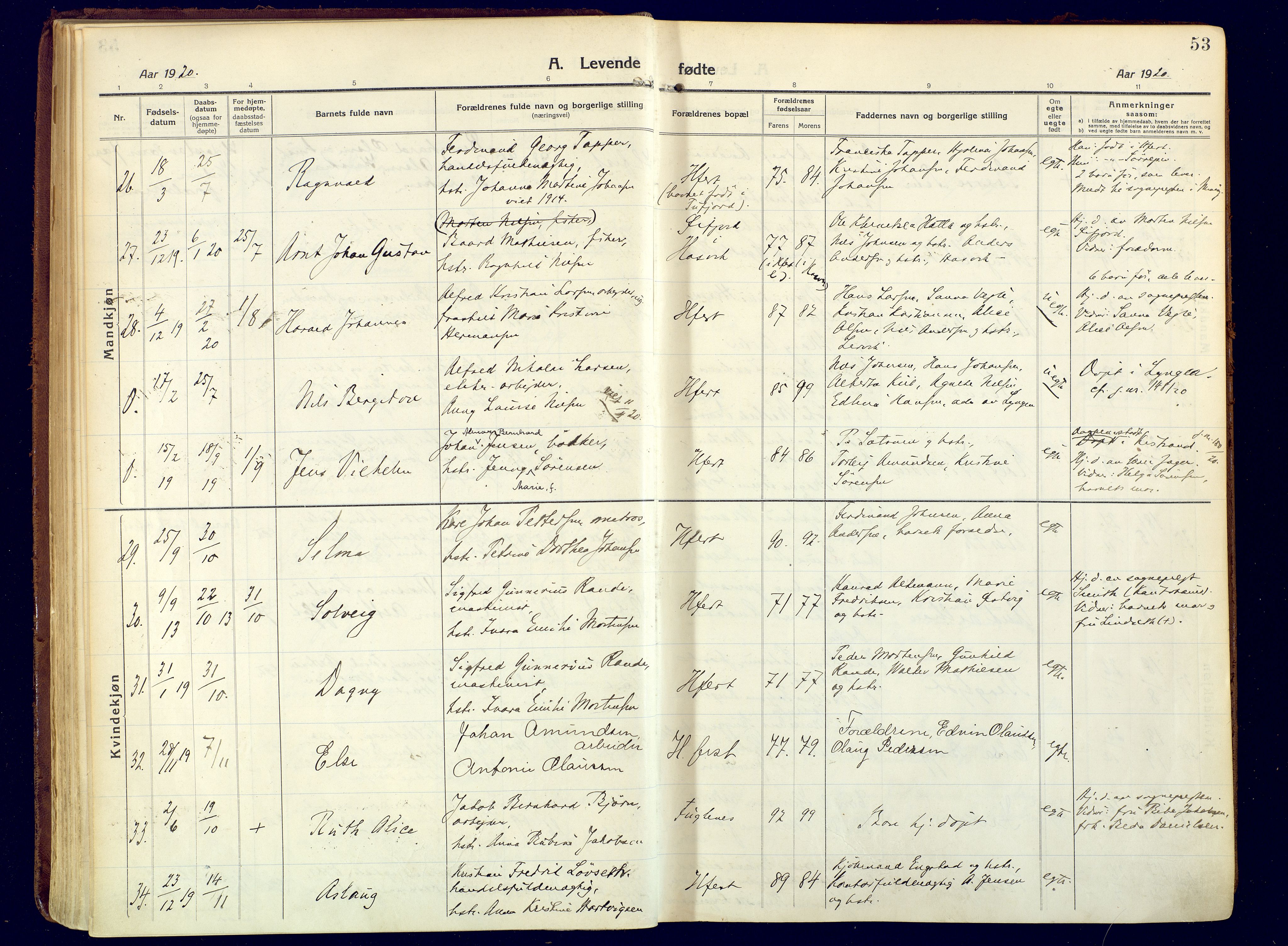 Hammerfest sokneprestkontor, SATØ/S-1347/H/Ha/L0015.kirke: Ministerialbok nr. 15, 1916-1923, s. 53