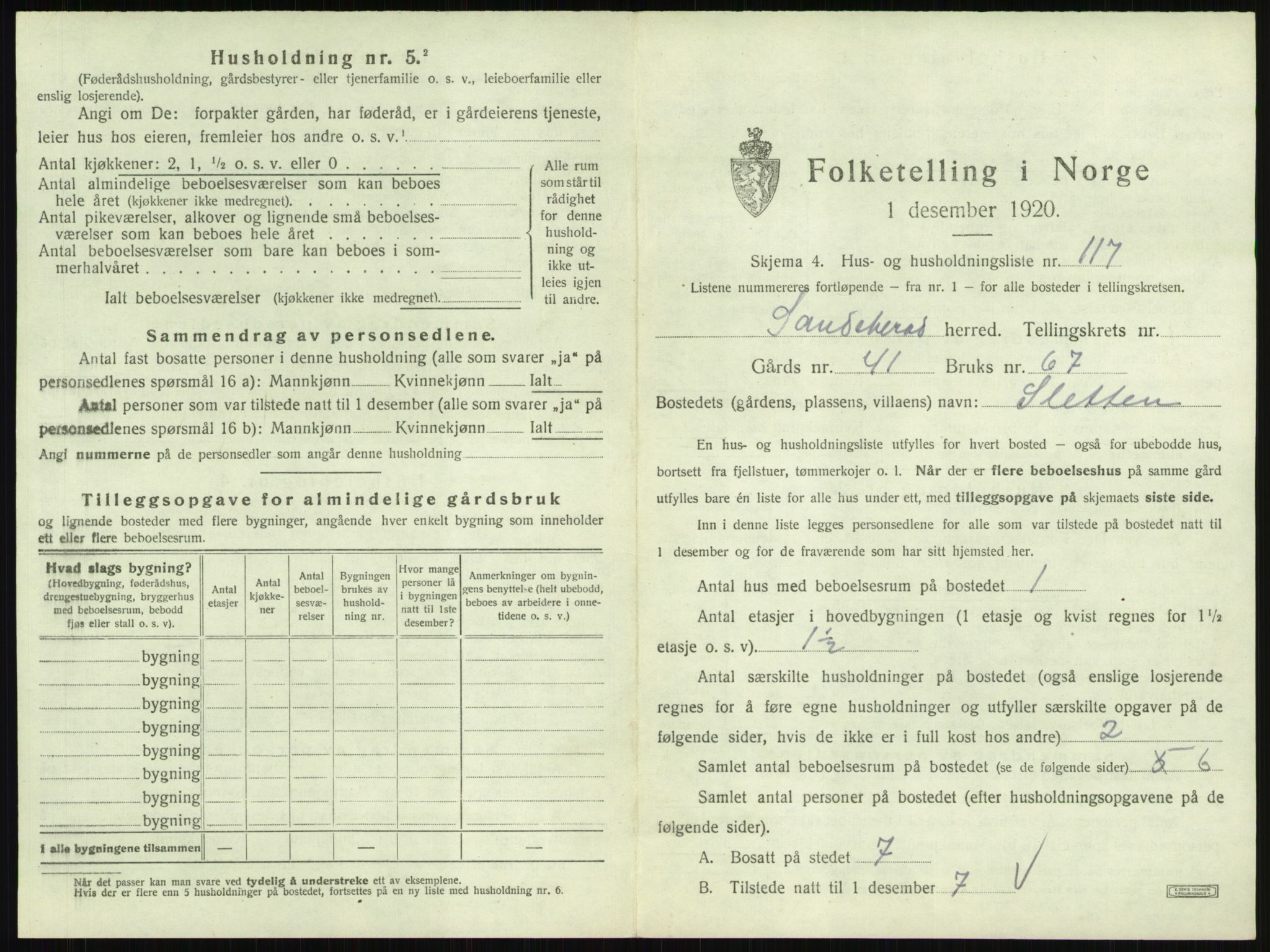 SAKO, Folketelling 1920 for 0724 Sandeherred herred, 1920, s. 615