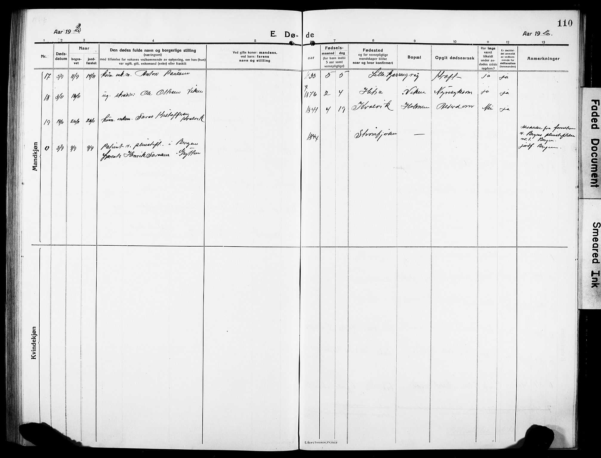 Ministerialprotokoller, klokkerbøker og fødselsregistre - Sør-Trøndelag, AV/SAT-A-1456/634/L0543: Klokkerbok nr. 634C05, 1917-1928, s. 110