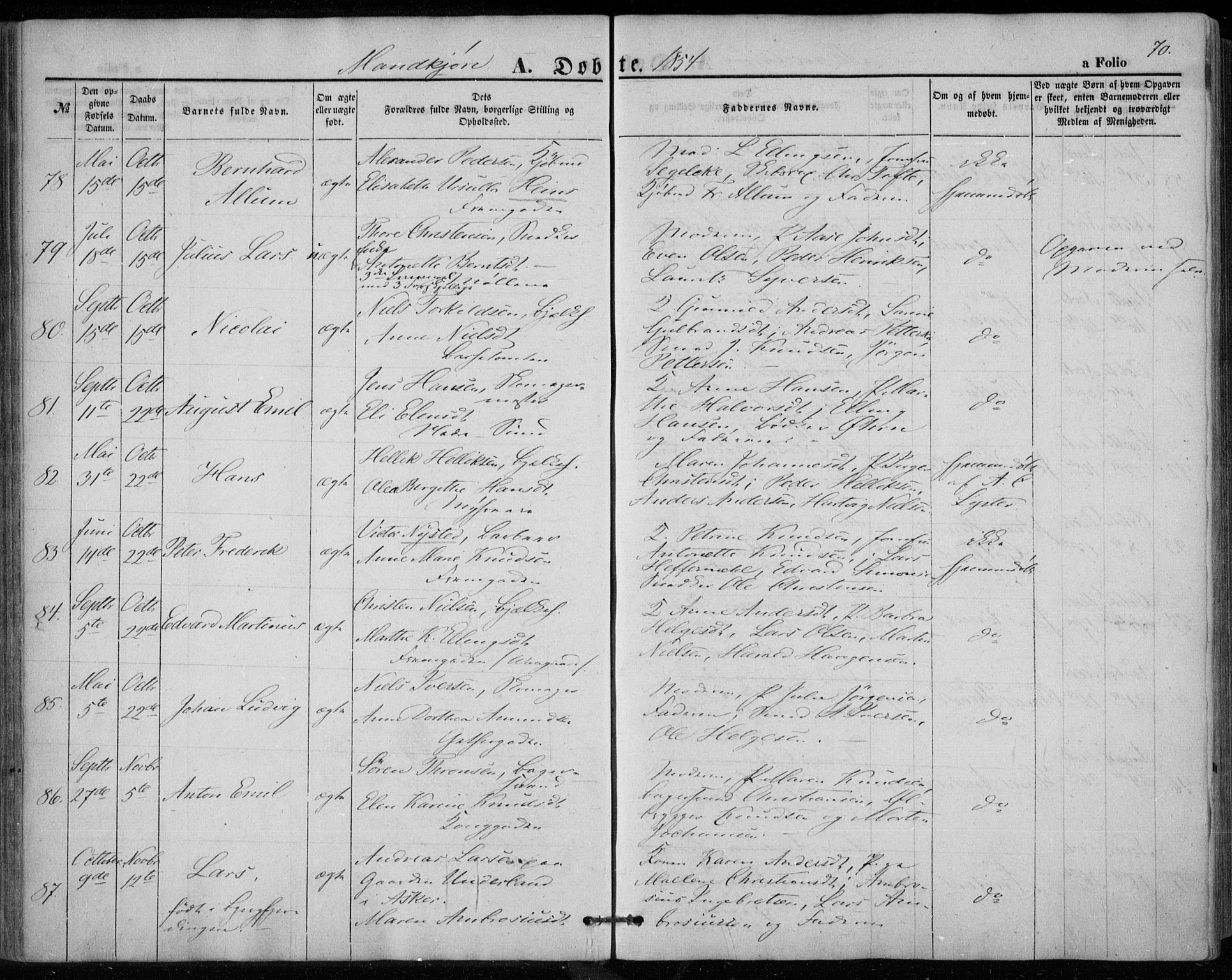 Bragernes kirkebøker, AV/SAKO-A-6/F/Fb/L0002: Ministerialbok nr. II 2, 1848-1859, s. 70