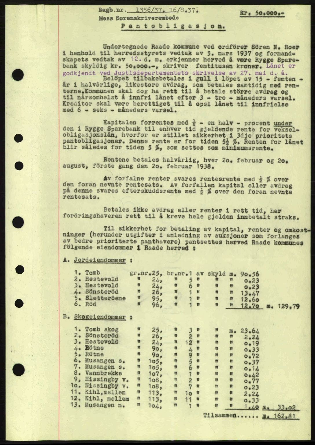 Moss sorenskriveri, SAO/A-10168: Pantebok nr. B3, 1937-1937, Dagboknr: 1356/1937