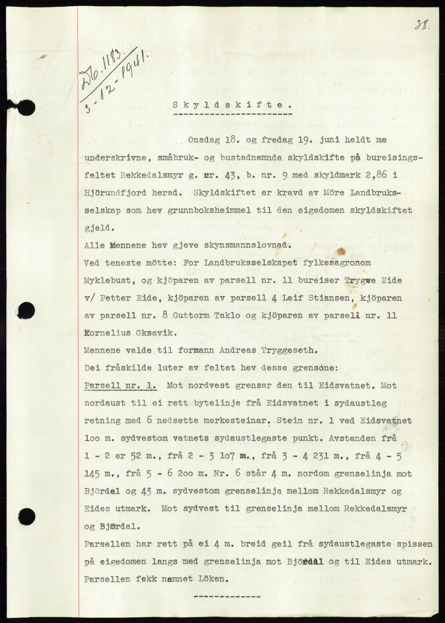 Søre Sunnmøre sorenskriveri, SAT/A-4122/1/2/2C/L0073: Pantebok nr. 67, 1941-1942, Dagboknr: 1183/1941
