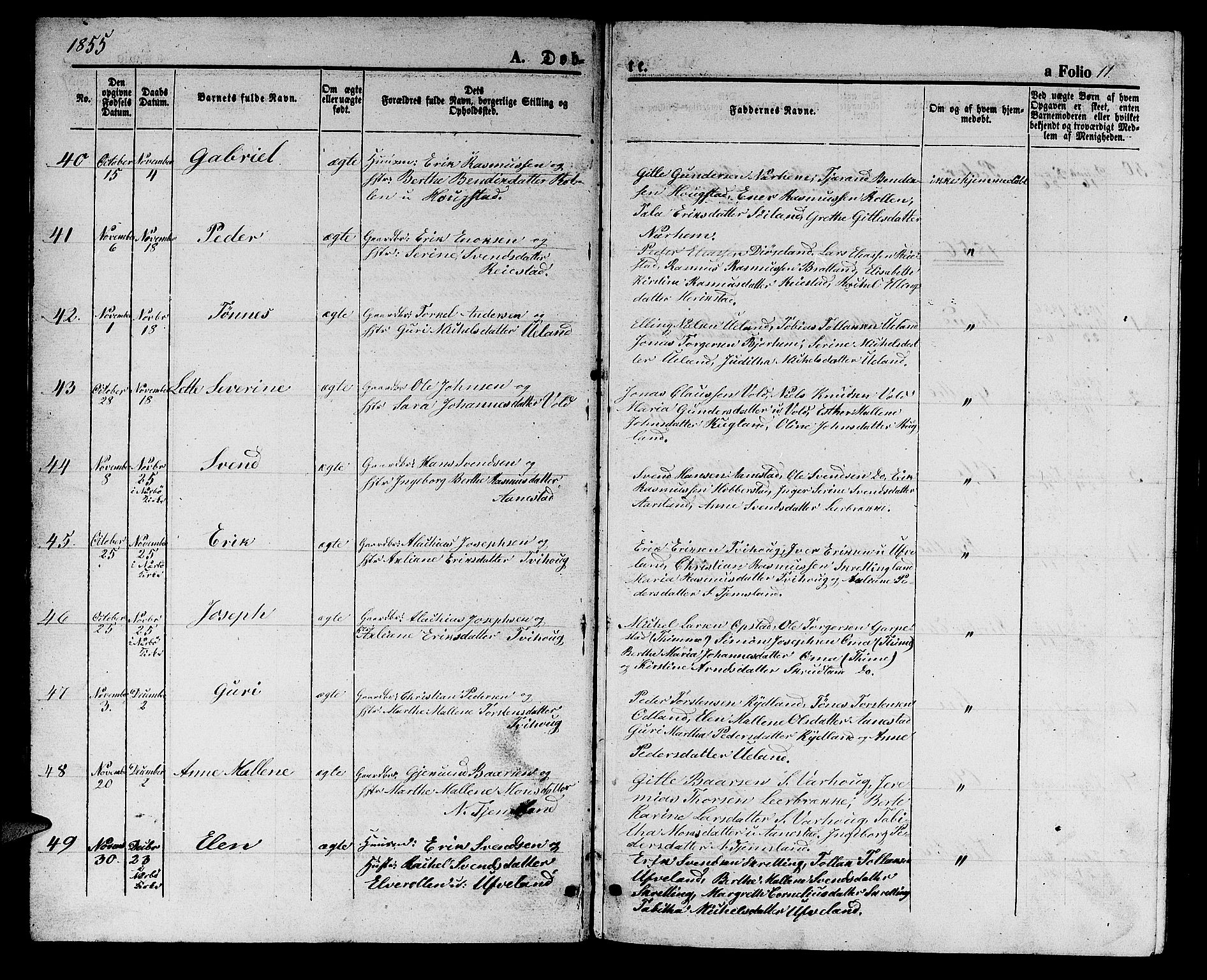 Hå sokneprestkontor, AV/SAST-A-101801/001/30BB/L0002: Klokkerbok nr. B 2, 1854-1883, s. 11