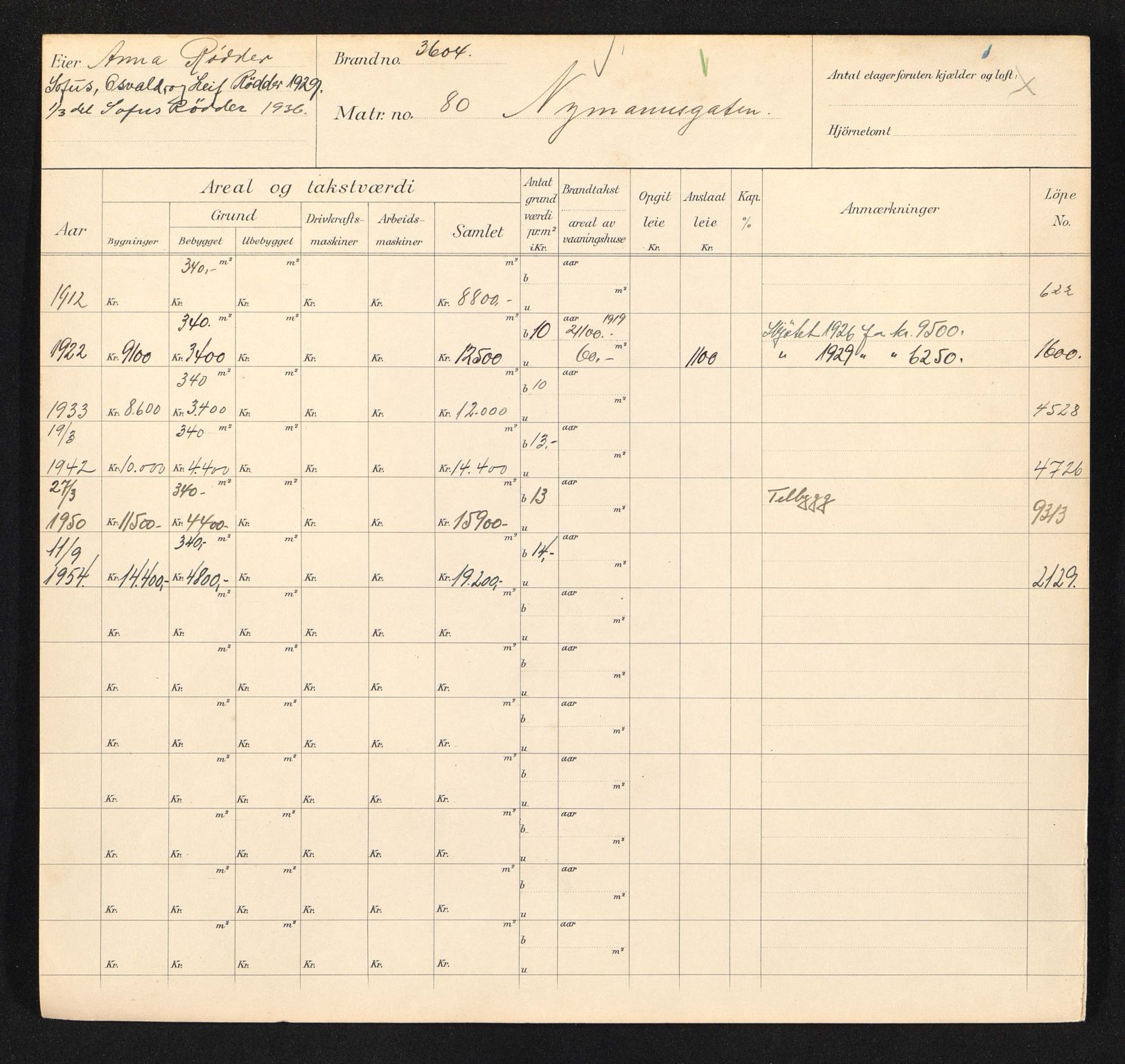 Stavanger kommune. Skattetakstvesenet, BYST/A-0440/F/Fa/Faa/L0033/0007: Skattetakstkort / Nymannsveien 78 - 108