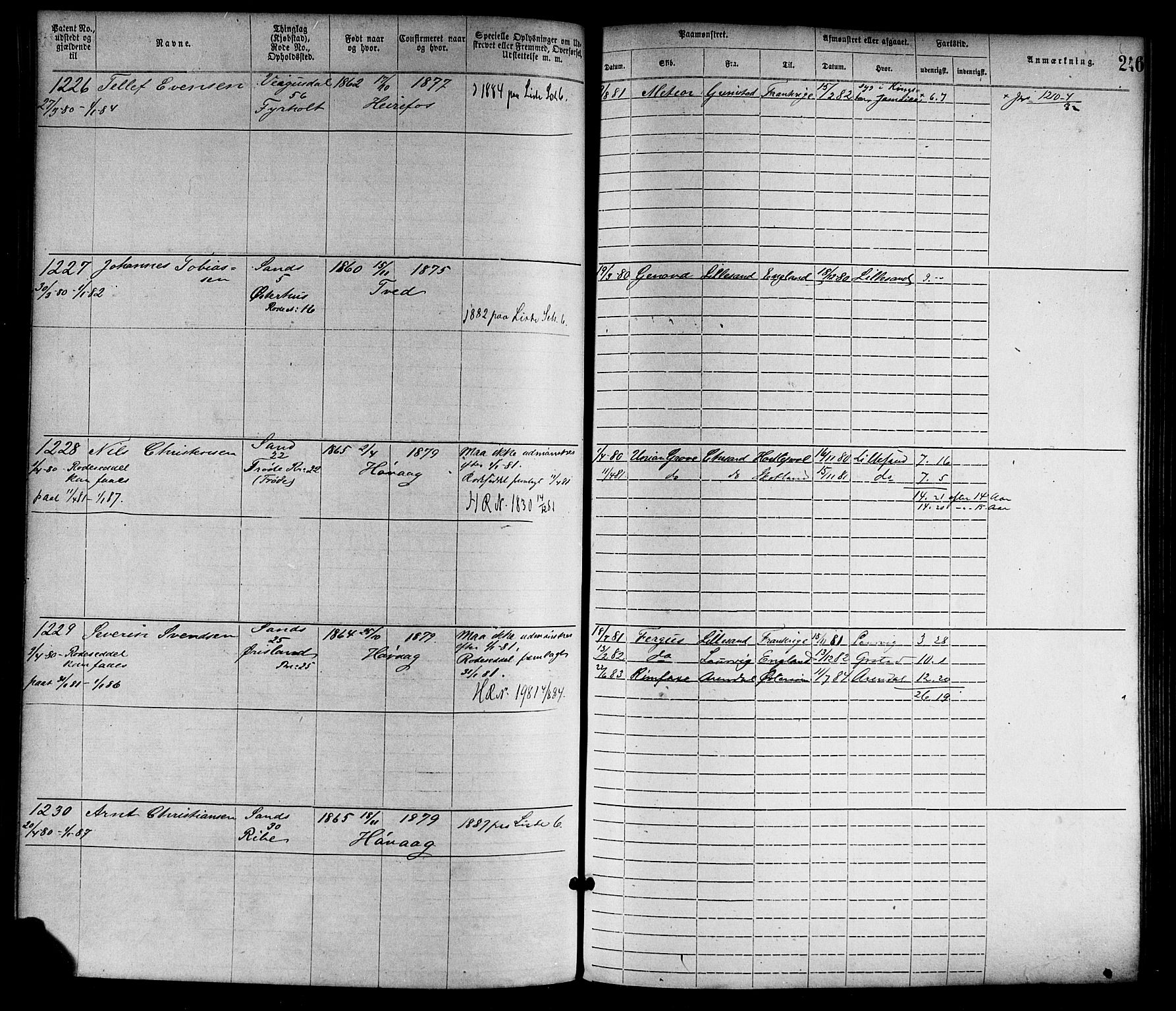Lillesand mønstringskrets, SAK/2031-0014/F/Fa/L0004: Annotasjonsrulle nr 1-1920 med register, G-1, 1869-1891, s. 272