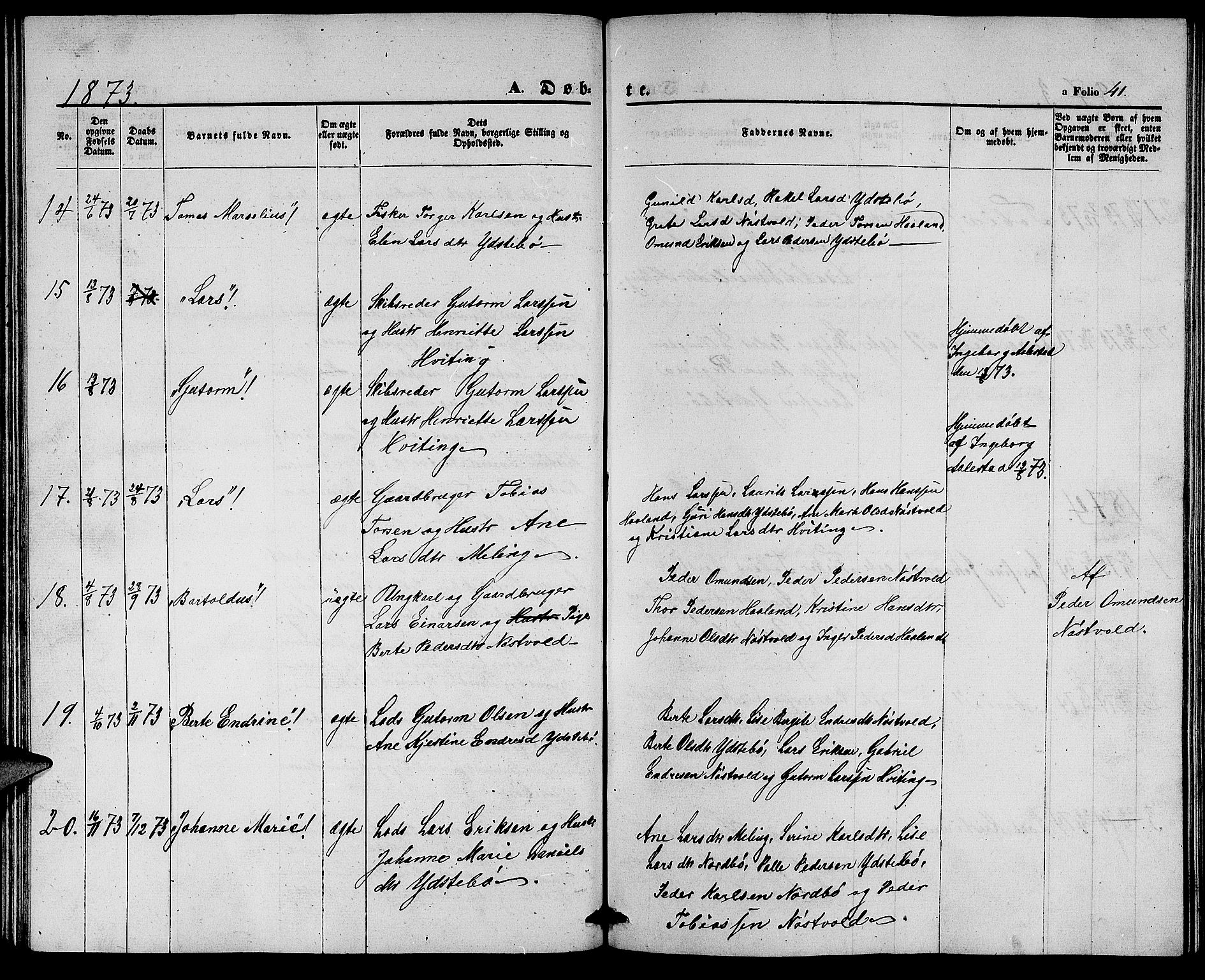 Rennesøy sokneprestkontor, AV/SAST-A -101827/H/Ha/Hab/L0003: Klokkerbok nr. B 3, 1855-1888, s. 41