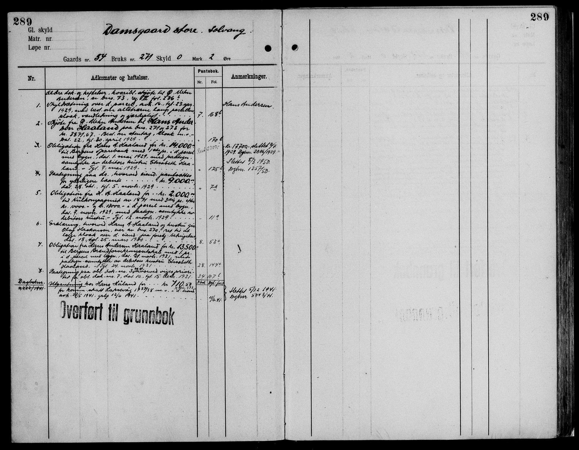 Midhordland sorenskriveri, AV/SAB-A-3001/1/G/Ga/Gab/L0116: Panteregister nr. II.A.b.116, s. 289